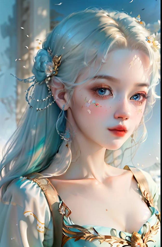 (4k quality, masterpiece, best quality, ultra-detailed), facial features are detailed, hair and eyes are detailed and realistic, ((1girl)), exquisite colored hair, gorgeous light and shadow, gorgeous background, exquisite clothes, flower sea background