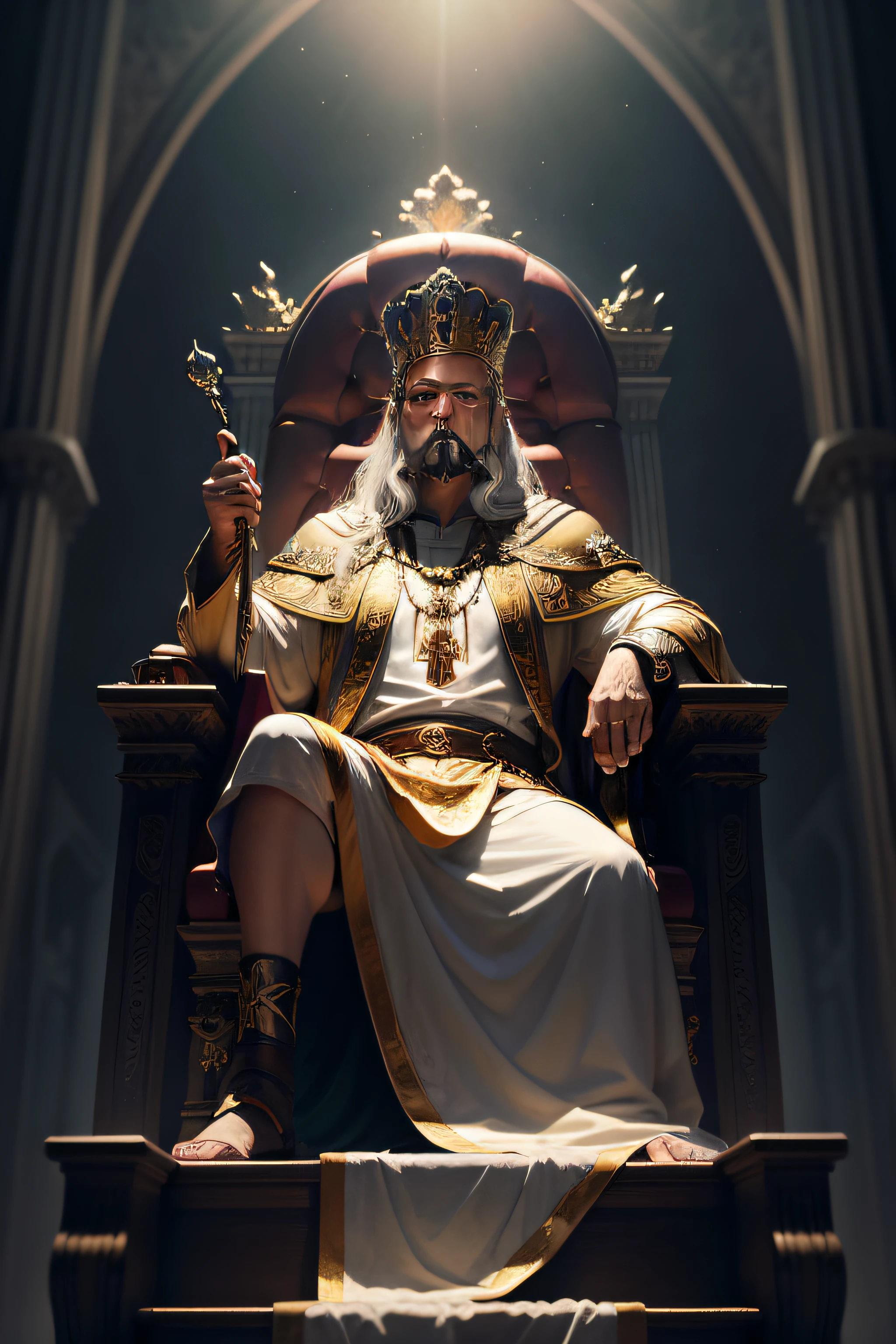 Warhammer 40K Emperor，Sit on the golden throne，Surreal art