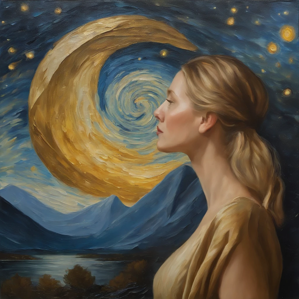 Coarse brushstrokes and wet paint,Fibonacci,the golden ratio,Melted wax,Visible brush strokes,oil on the canvas,Thick brushstrokes,insanely details,8K UHD,ultra-realistic realism,Van Gogh Starry Sky