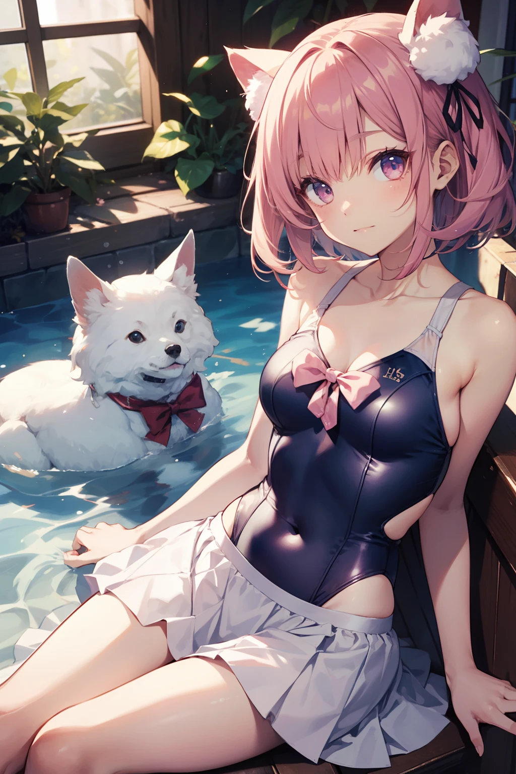 top-quality、Full limbs、complete fingers、Slender beauty、A pink-haired、angelicales、bob cuts、hime-cut、Sailorsk swimsuit、skirt by the、Small eyes、fluffly