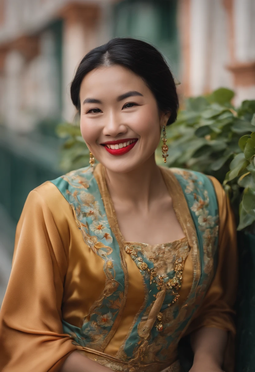 asian woman smiling at camera, in the style of venetian school, canon eos 5d mark iv, jeppe hein, caricature faces, hikecore, leica cl, naive charm1