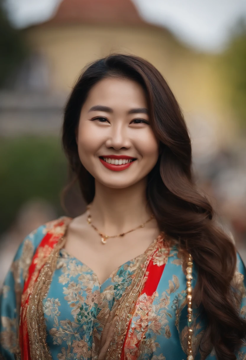 asian woman smiling at camera, in the style of venetian school, canon eos 5d mark iv, jeppe hein, caricature faces, hikecore, leica cl, naive charm1