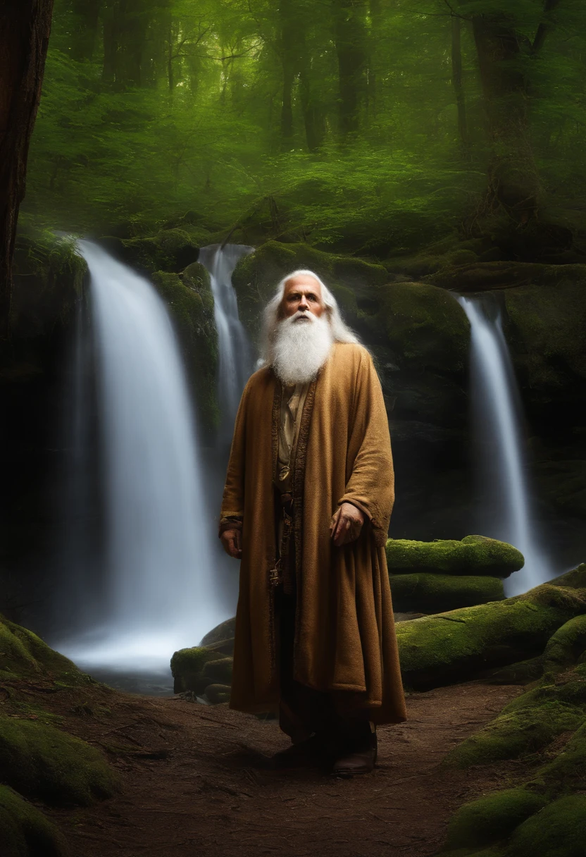 solo (Old Gandalf) naked, nude, (Bearded, wise, old man), muscular ,hairy, bearded (standing, full length portrait, three-quarter view, looking at viewer, showing his big hairy penis),perfect penis,muscular penis, (drops of cum dripping from his penis), (Paradise, nature, plant, flower, water, sunlight, glowing white light:1.25)
