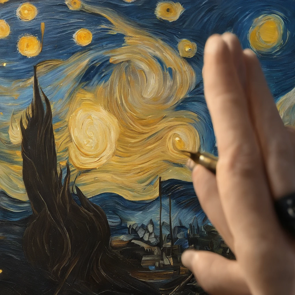 Coarse brushstrokes and wet paint,Fibonacci,the golden ratio,Melted wax,Visible brush strokes,oil on the canvas,Thick brushstrokes,insanely details,8K UHD,ultra-realistic realism,Van Gogh Starry Sky
