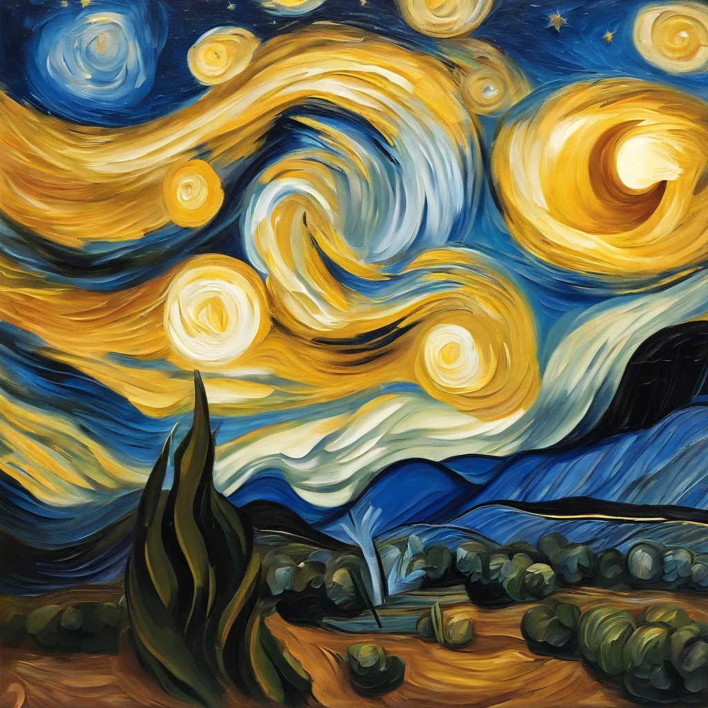 Coarse brushstrokes and wet paint,Fibonacci,the golden ratio,Melted wax,Visible brush strokes,oil on the canvas,Thick brushstrokes,insanely details,8K UHD,ultra-realistic realism,Van Gogh Starry Sky
