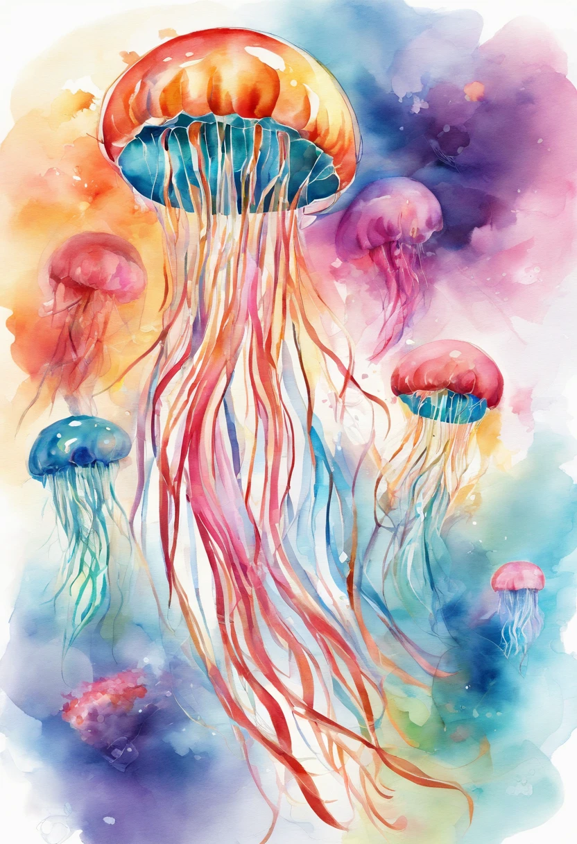 3d watercolor abstract,Jellyfish floating in the sea
