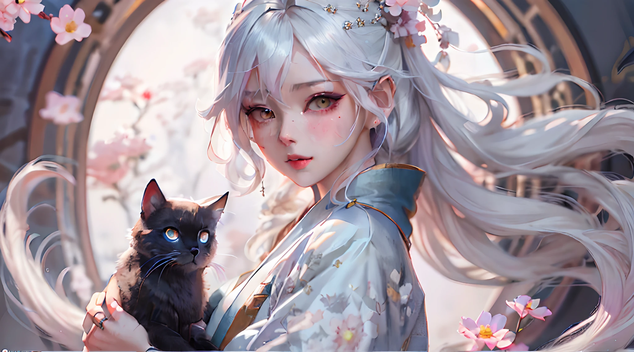 Anime girl with white hair and black, artwork in the style of guweiz, Trending on CGSTATION, wlop and ross tran, wlop and sakimichan, Detailed Digital Anime Art, loish and wlop, digital anime illustration, Fantasy Art Style, fanart best artstation, beautiful digital works of art, cute detailed digital art, guweiz