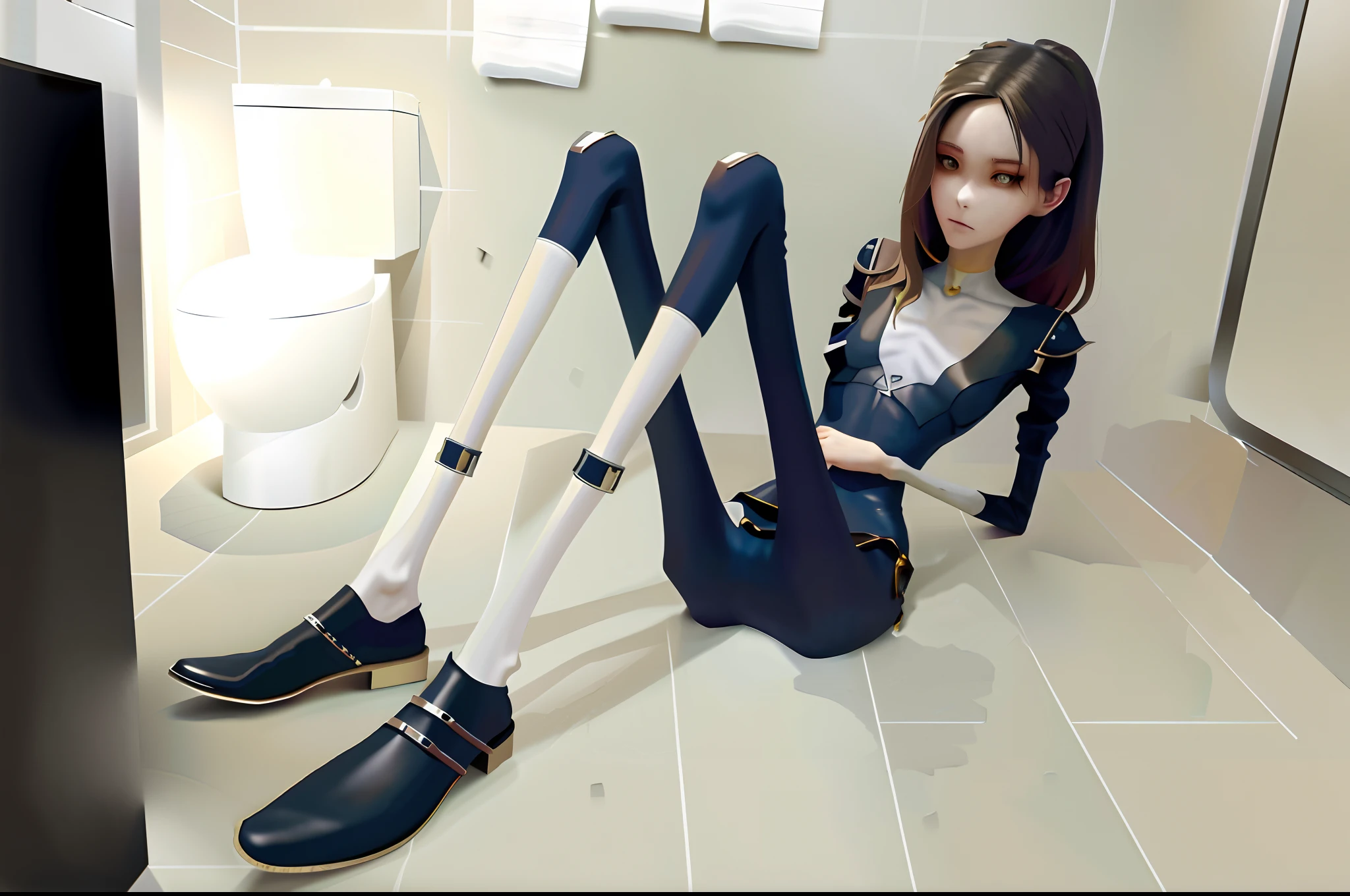 Skinny female，emaciated，the ribs，innominate bone，pelvic bone，sternum，flatchest，big breasts thin waist，Thin leg，tightsuit，leather pant，leather shoes