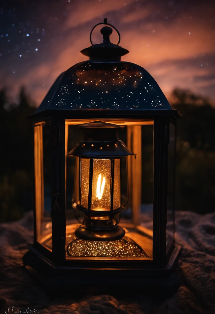 Stars in the night sky　Pentagonal lantern randomly　Beautiful scenery full of dancing。