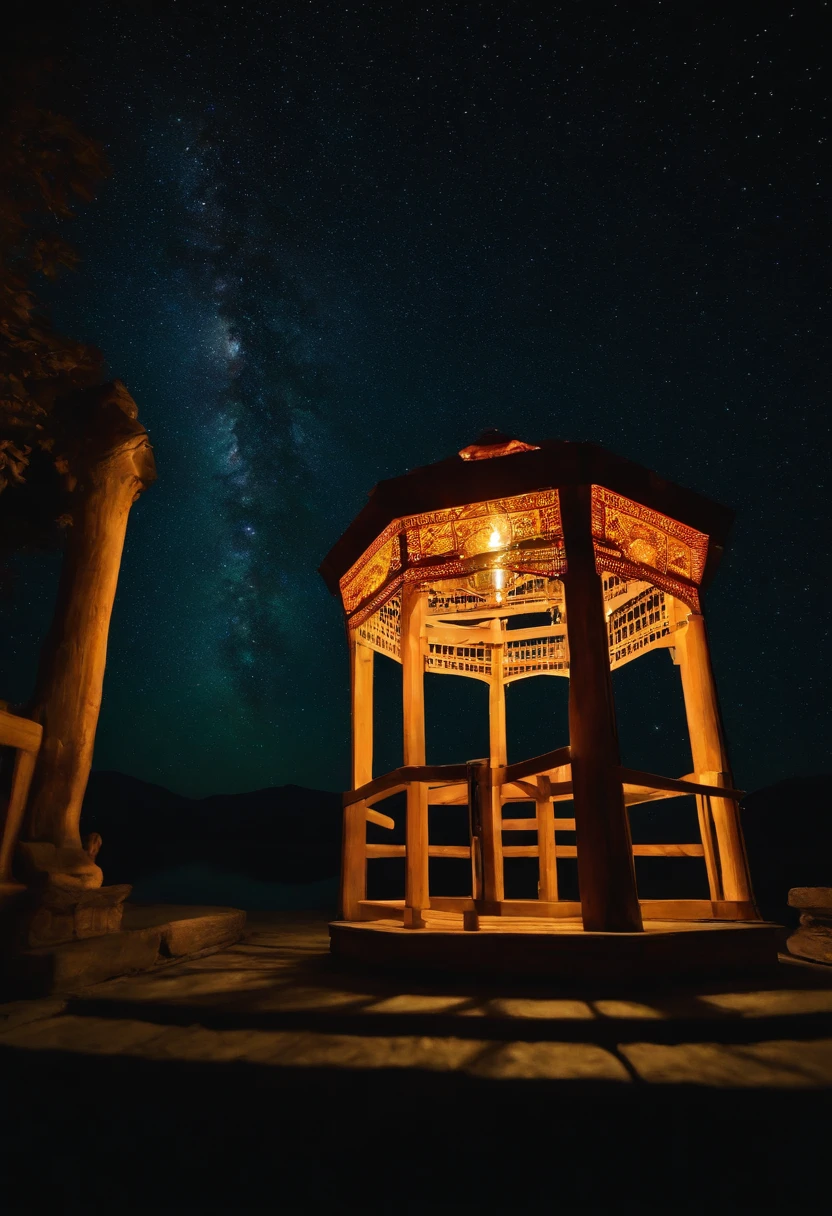 Stars in the night sky　Pentagonal lantern randomly　Beautiful scenery full of dancing。
