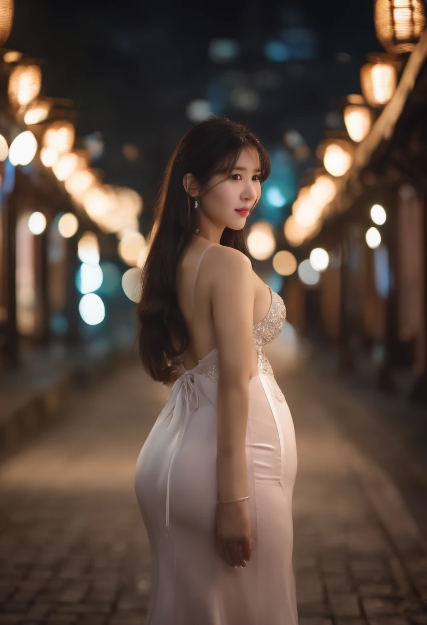 1 pregnant girl, 超A high resolution, (Realistic, Photorealsitic:1.48),Omertosa,1girl in,(Kpop Idol), (aegyo sal:1),Cute, Bokeh, Night, Professional Lighting, Detailed Lighting, Photon mapping, Radio City, Physically-based rendering,White pantyhose bloom, Backlighting, depth of fields, Hard Focus, Film grain, one meter shooting distance, professional photoshoot, shot with Sony a9 II mirrorless camera, Detailed eyes,Detailed eyes, Realistic eyes, detailed shadow, Looking at Viewer, dog ears, Detailed Lighting,(detailed hairs, Realistic hair, Realistic lighting, realistic shadow, realistic outfit), Realistic skin, (gun on waist:1), realistic reflection of light from above,((arms behind back)),(Hands behind),Tube Top,Sexy,Night,Stockings,Naked,huge tit,Big Breast, Pregnant belly, cherryblossom, White skirt, White Dress,Full body,Shrine of Japan,Pink Filter