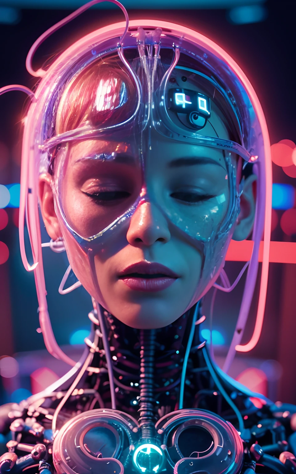 organic liquid wireframe. high tech lovely. mechanical cyber human internal organs exposed, action-packed scene of sci-fi cyber mechanical eyes closed woman coherent body anatomy. award winning photo, absurdres. volumetric lighting. 8k octane beautifully detailed render. extremely hyperdetailed. trending on artstation