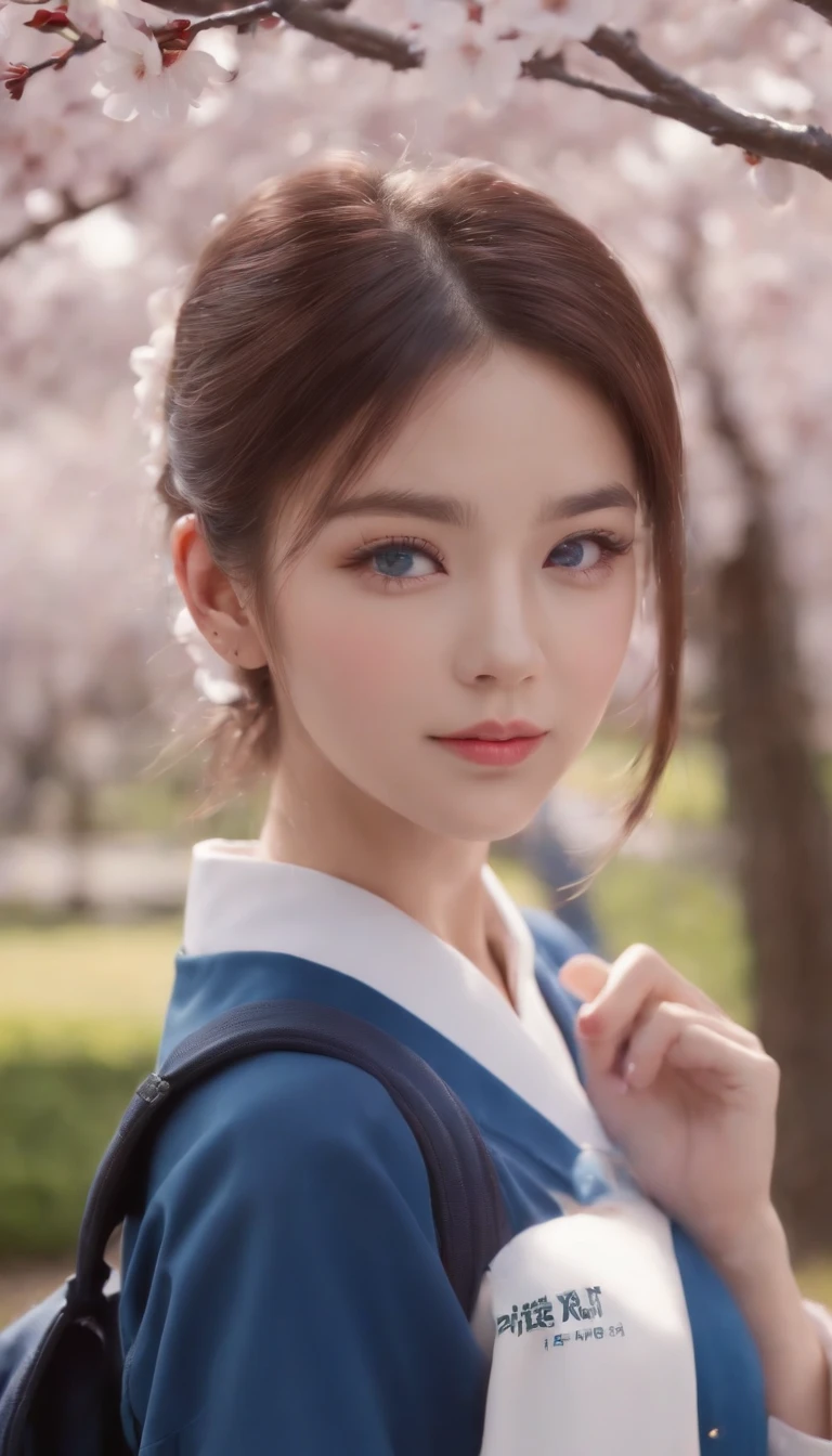 (Masterpiece, photo-realistic:1.4), (Close-up shot:1.3), (Japanese high school student:1.3), (Go home at sunset:1.3), (Blue and white school uniform:1.4), (undercut hairstyle:1.3), (Bright two-color eyes:1.4), (Backpack on the shoulder:1.2), (Walk through the park where cherry blossoms bloom:1.2), (Charming and innocent gaze:1.3), (Peaceful warm sunset lights:1.2), (Captured uniform details:1.3), (Cherry blossom petals rustling in the breeze:1.2), (A subtle blush on the cheeks:1.2), (youthful charm:1.2), (Beautifully styled hair:1.3), (Expressive eyes,Shine with excitement:1.2), (Peaceful and charming atmosphere:1.2), (Perfectly captures emotion and detail:1.2), Cinematic, Hyper-detailed, insanely details, beautifully color-graded, illusory engine, degrees of freedom, Hyper-Resolution, megapixel, Cinematic lightning, Anti-aliasing, FKAA, TXAA, RTX, SSAO, post-proces, postproduction, Tone-mapping, .CGI, vfx, SFX, insanely detailed and intricate, hyper-maximalist, Ultra photo realsisim, volumetr, Photorealistic, The ultra-realistice, Ultra-detailed, Intricate details, 8K, Super detailed, Full color, Volumetric lightning, hdr, Realistic, illusory engine, 16k, Sharp focus, Octane render --v testp