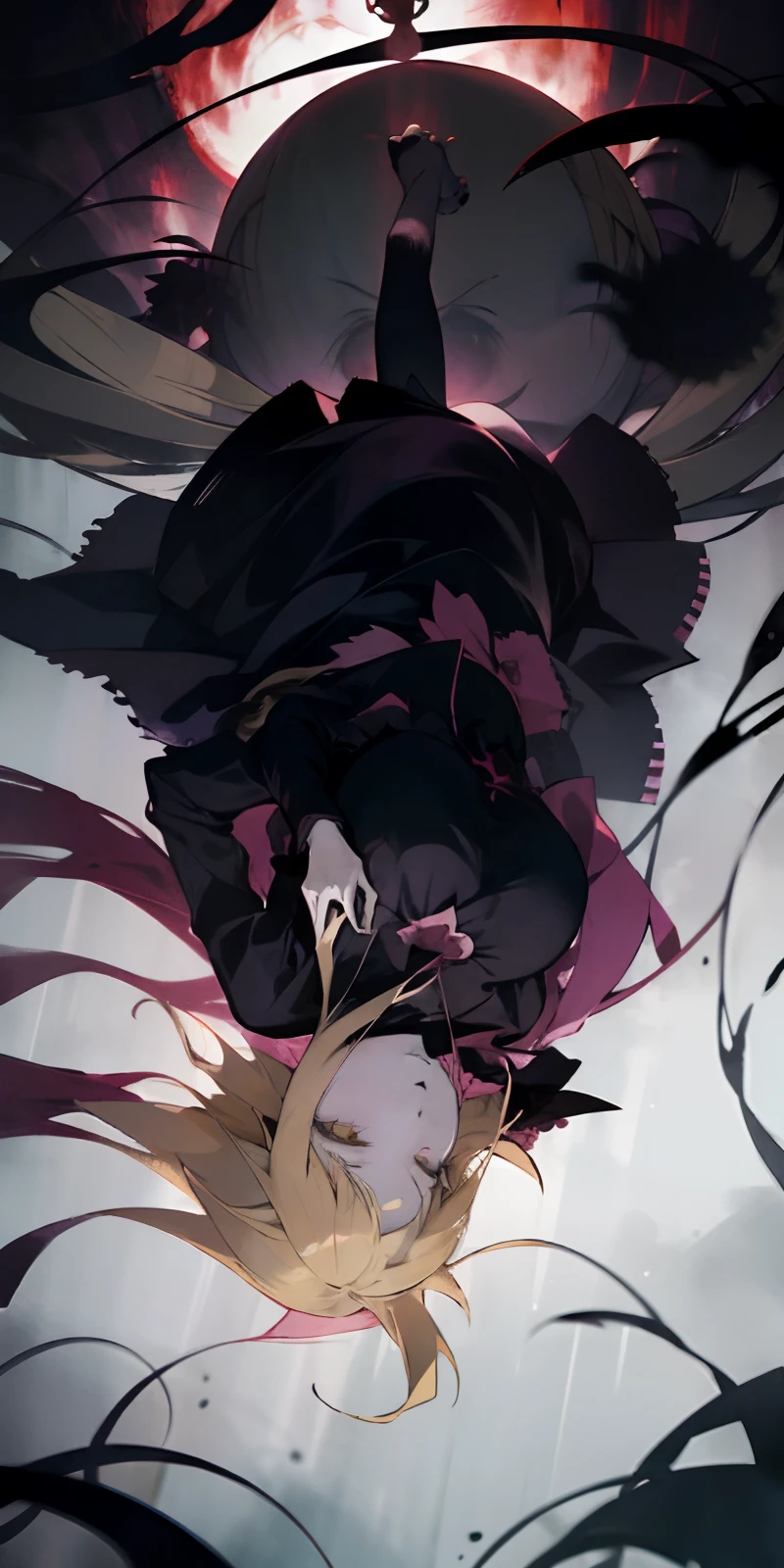Anime girl with blonde hair, epic 3 d abstract emo girl, No face, emo anime girl, inspired by Kawabata Ryūshi, demonic vibe, Background ( Dark _ Smokiness ), with no face, takato yomamoto, gapmoe yandere grimdark, melancholic!!, [ Digital Art ]!!