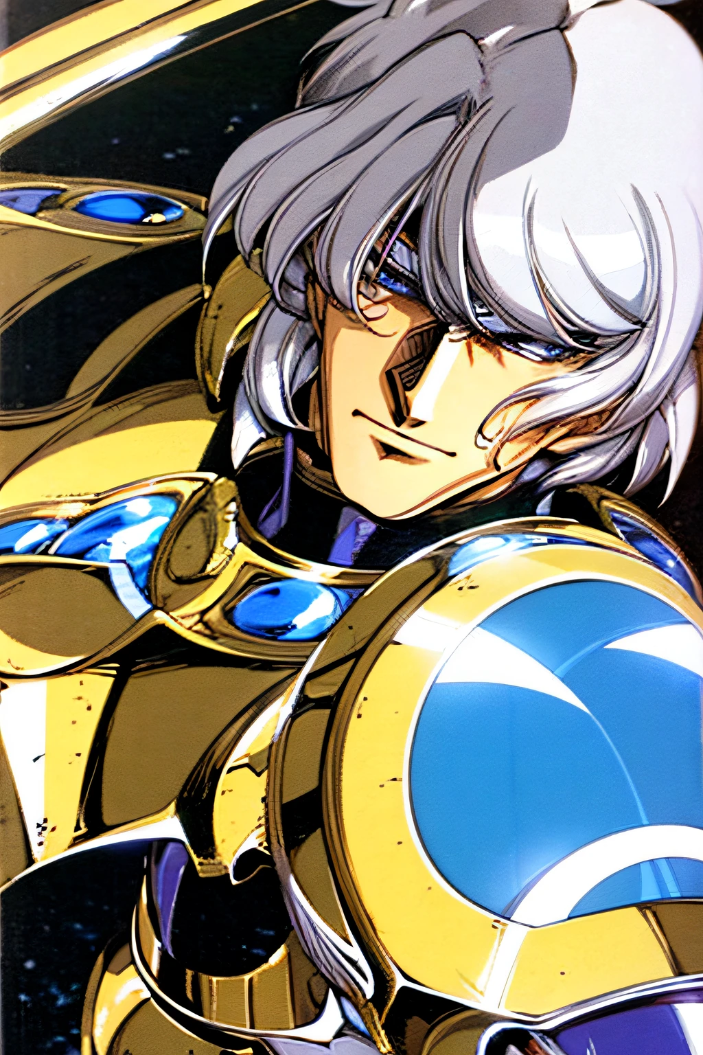 a close up of a man in armor holding a sword, portrait knight paladin, wearing shining plate armor, in opal armor, an retro anime world, clothed in battle armor