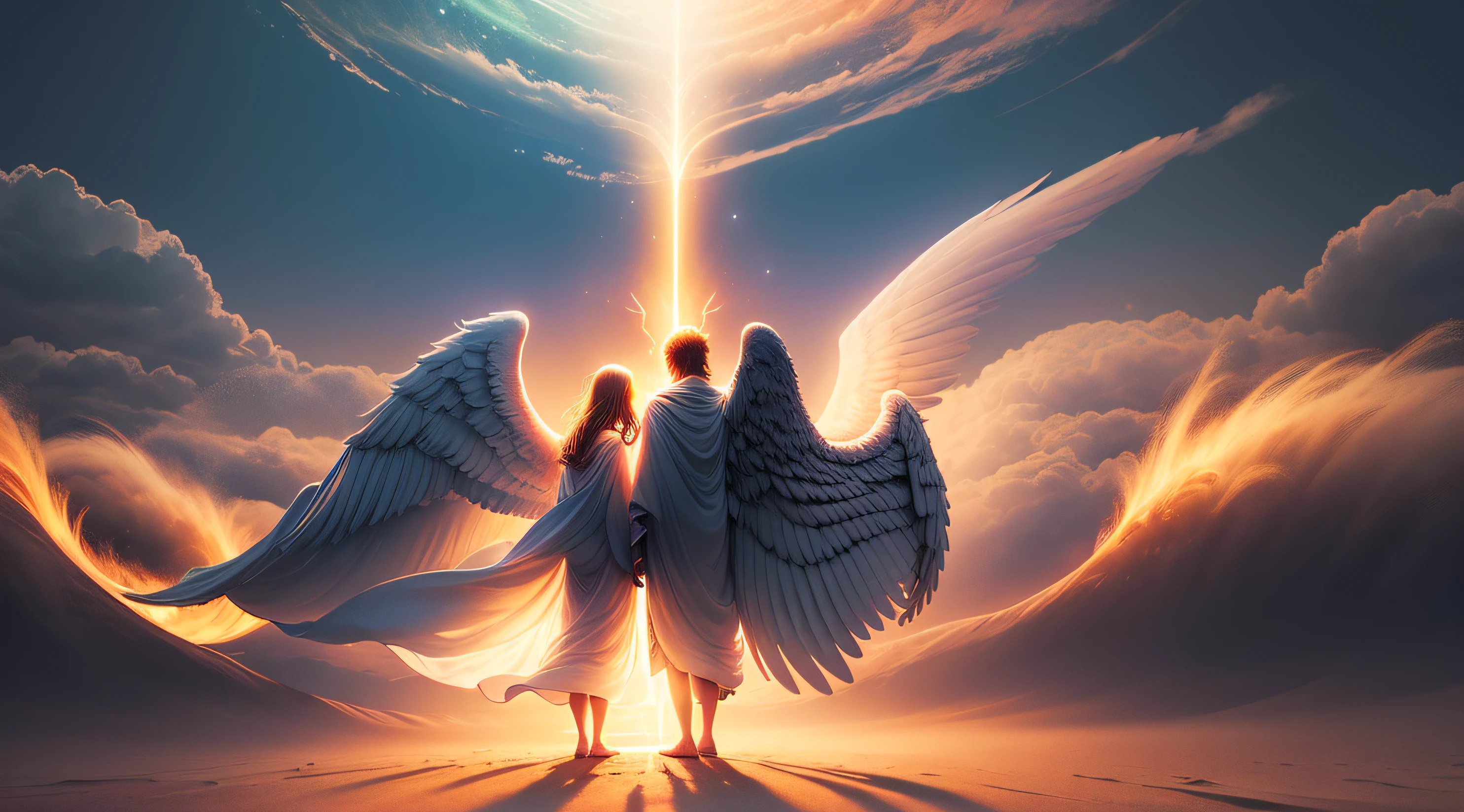 "Crie uma imagem de um caminho iluminado por uma luz celestial, com anjos voando ao redor. The image should represent the spiritual journey and guidance of the angels."