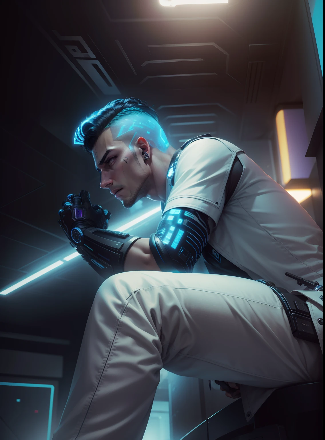 Change background cyberpunk handsome boy, realistic face, 8k, ultra realistic
