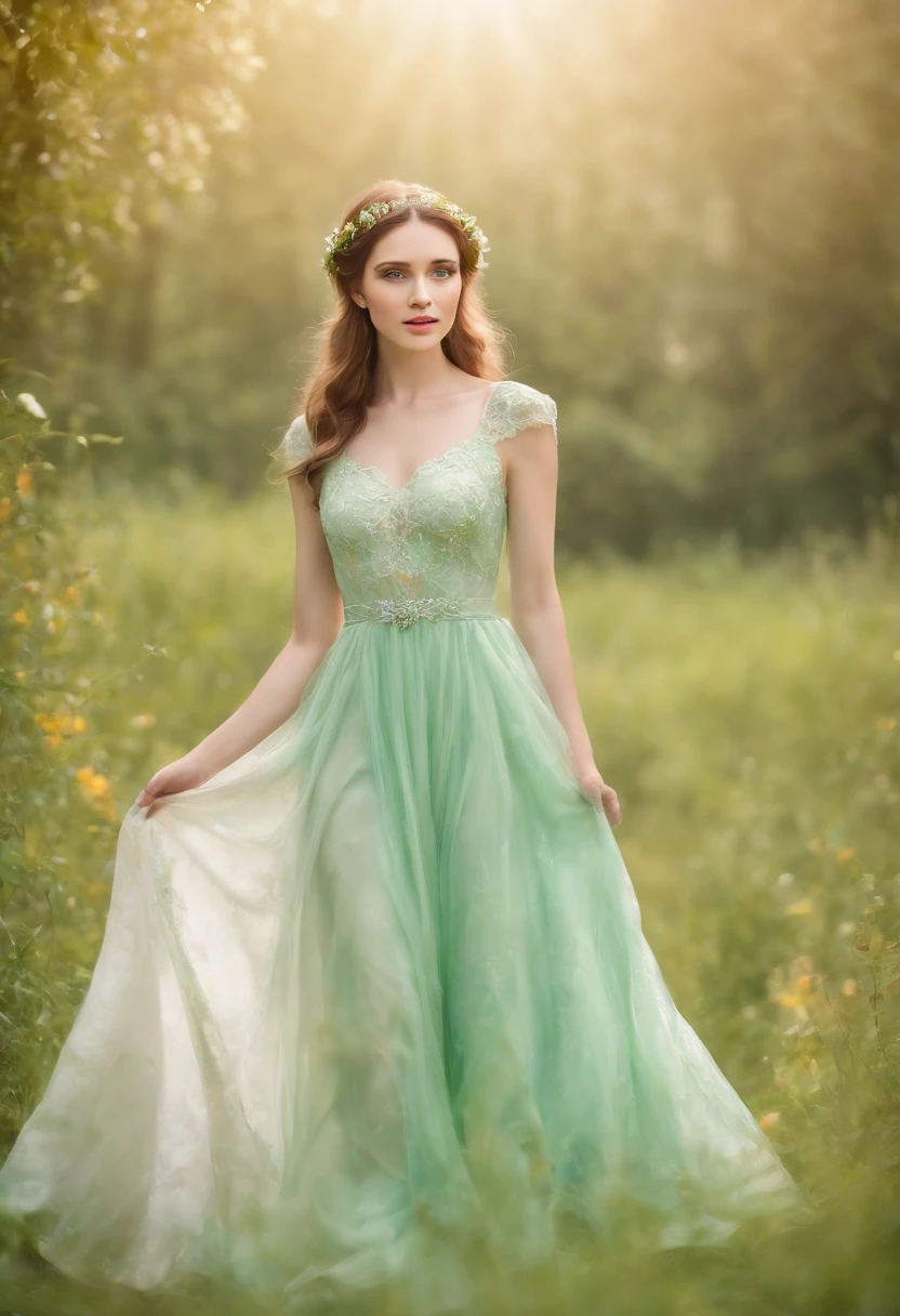 (best quality, 10k, high-resolution, masterpiece:1.2), ultra-high detailed, (photo-realistic:1.37), ((best quality)), ((masterpiece)), ((beautiful princess hairstyle)), ((beautiful makeup with red lipstick)), ((young 20-year-old Cailee Spaeny)), ((beautiful elegant fairytale princess)), ((magnificent mint green satin and silk royal gown)), ((standing in the light dappled woods)), ((dynamic ultra-3D lighting)), ((NSFW)), ((photo-realistic naked vagina on display)), ((ultra shiny well oiled sweaty skin)), ((elegant regal pose)), ((bold vibrant colours)),