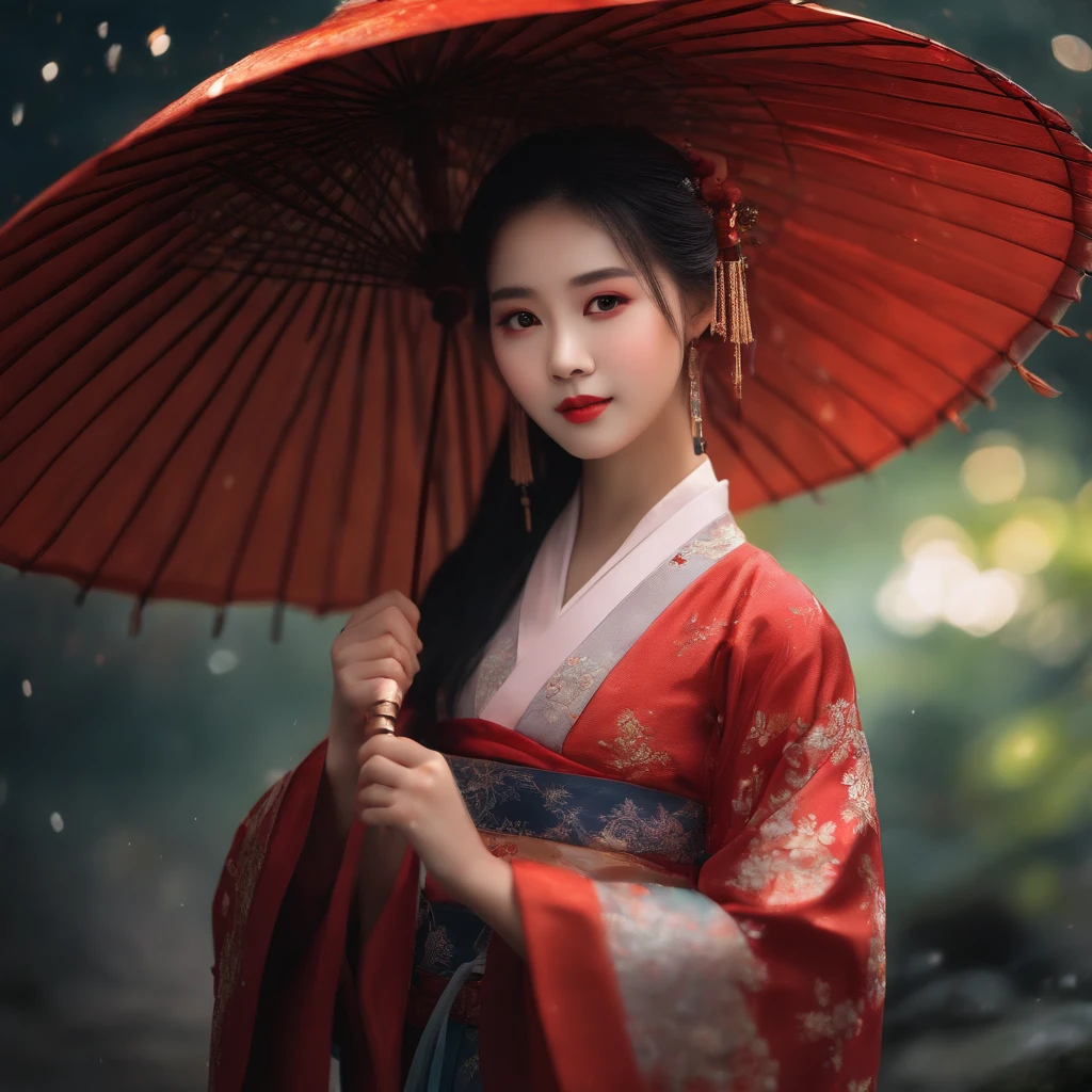 1girl with umbrella , (hanfu), glowing, sidelighting, wallpaper, artwork