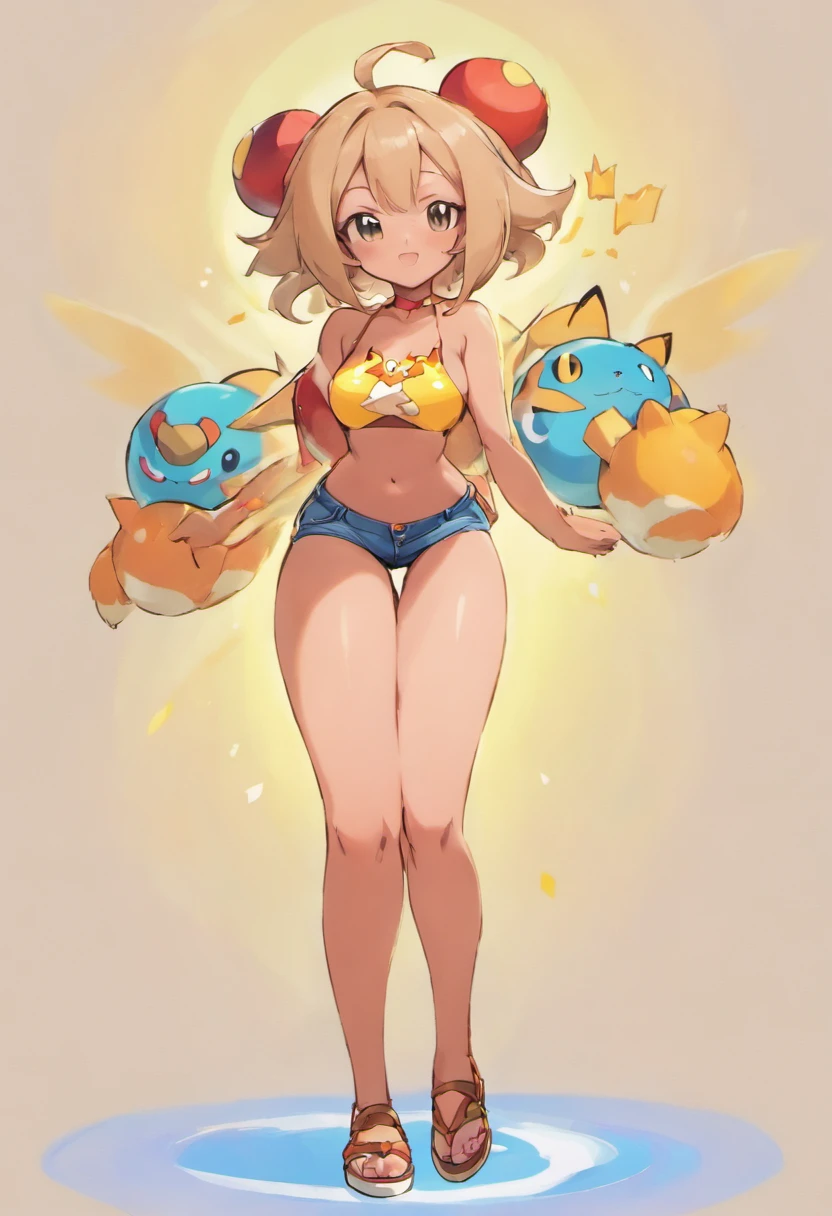 Big breasts, big crop top, big butt, small tight Jean shorts, tan skin