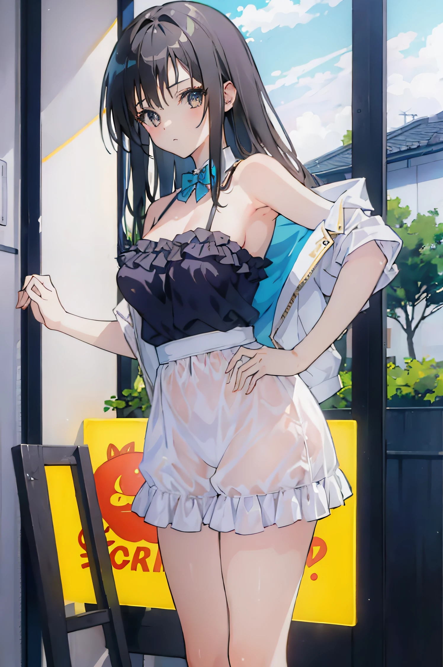(masterpiece, best quality:1.2), cowboy shot, solo, 1girl,yui kotegawa, sexy outfit, NSFW, nip slip, lewd, revealing outfit, big breasts, katana, sexy back, sleeveless, minimal clothing, beautiful, wardrobe malfunction, looking at viewer, absurdres, high res, ultrasharp, 8k, masterpiece