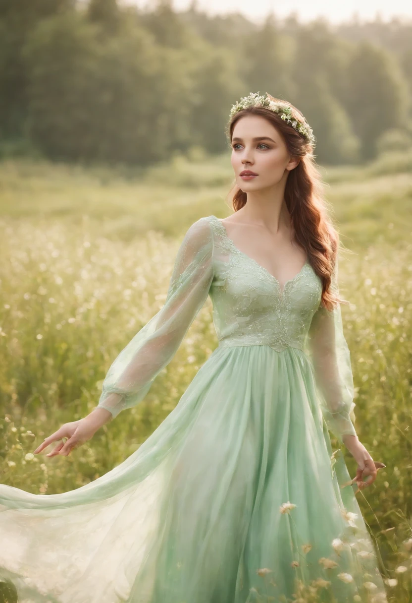 a girl in a garden, 1girl, beautiful detailed eyes, beautiful detailed lips, extremely detailed eyes and face, long eyelashes, elegant dress, white dress, soft lighting, warm lighting, low key lighting, chiaroscuro lighting, dramatic lighting, backlit, side lit, front lit, cinematic lighting, photorealistic, high quality, masterpiece, ultra-detailed, hyperrealistic, vibrant colors, detailed coloring, intricate details, lifelike, sharp focus, volumetric lighting, atmospheric lighting, natural lighting, glowing skin, flawless skin, porcelain skin, realistic hair, flowing hair, beautiful hair, gorgeous, serene, elegant, graceful, peaceful, tranquil, contemplative, pensive, dreamy, soft focus, depth of field, cinematic composition, dramatic composition, intricate background, lush foliage, vibrant flowers, picturesque garden, magical realism, surreal, atmospheric, ethereal, fantastical, full body photo, no footwear, little black hair, little smile.