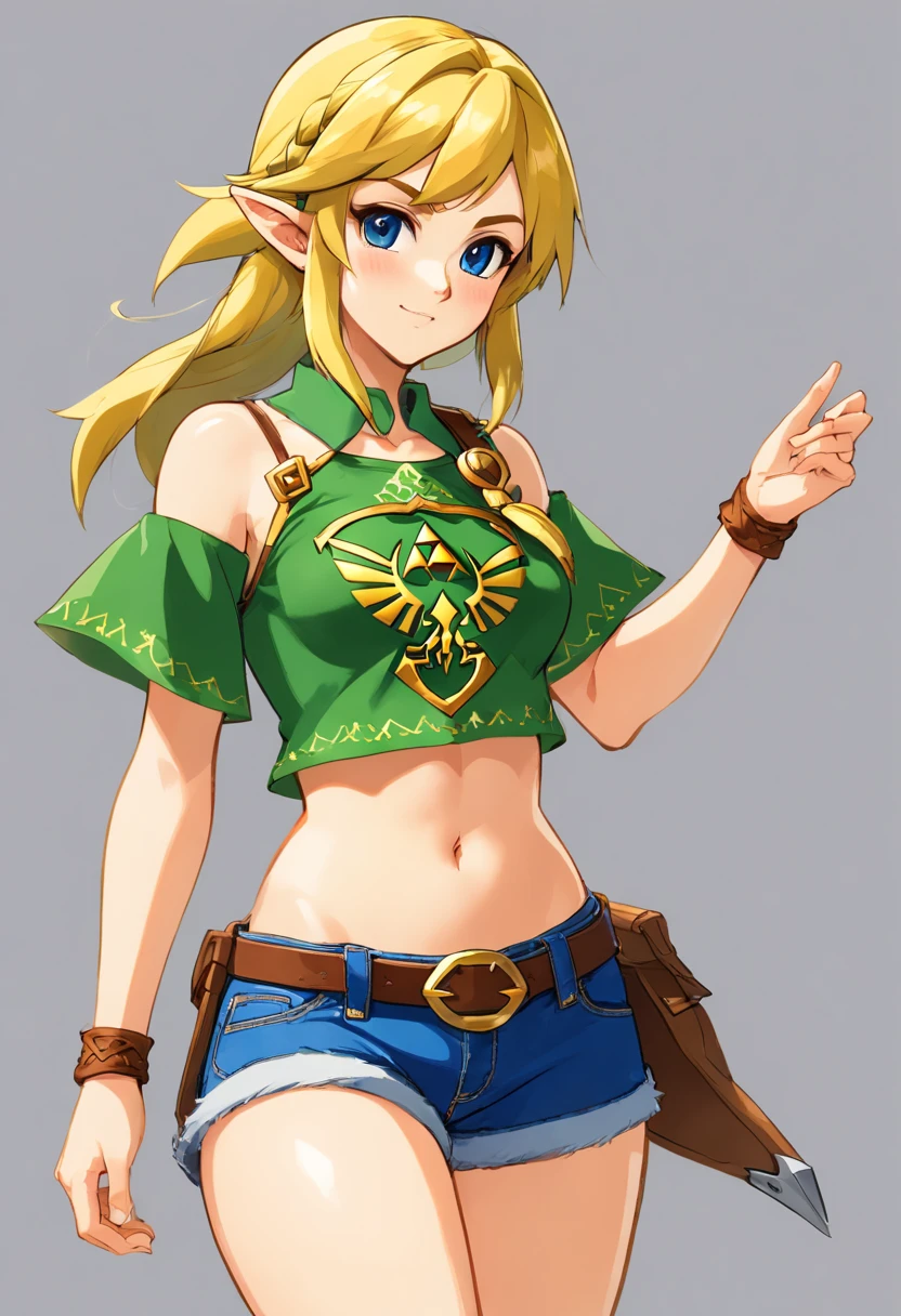Medium breasts, revealing crop top, big butt, Jean shorts