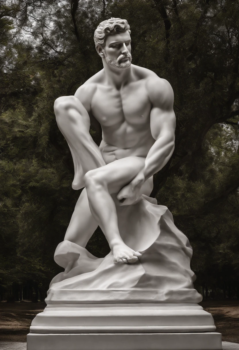 Escultura grega, preto e branco, masculino, forte