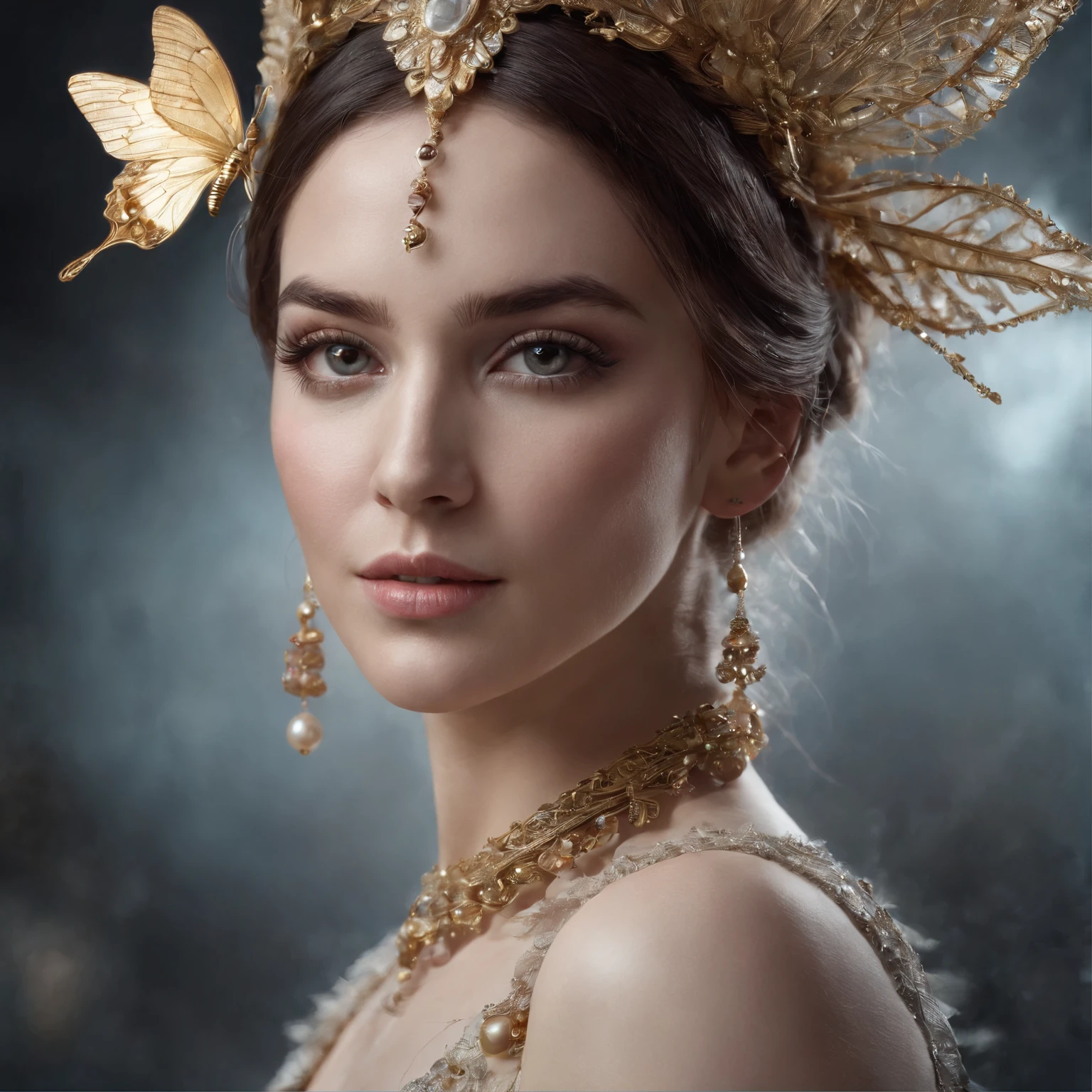 (Professional 3D rendering:1.3) de (Realistic:1.3) Beautiful shaman woman, sweets and candies from jewels, diamonds, rubies, pearls, interaction details gold and silver threads, dramatic lighting, 8k, high detail, hyper detail, flowers and butterflies, hyper detail, digital art by carne griffiths, sam toft, and carne griffiths and Mr. Bean by awwchang, brooke shaden, cinematic, dark fantasy, 3d rendering, illustration, live, photography, portrait photography, product, typography, poster, wildlife photography