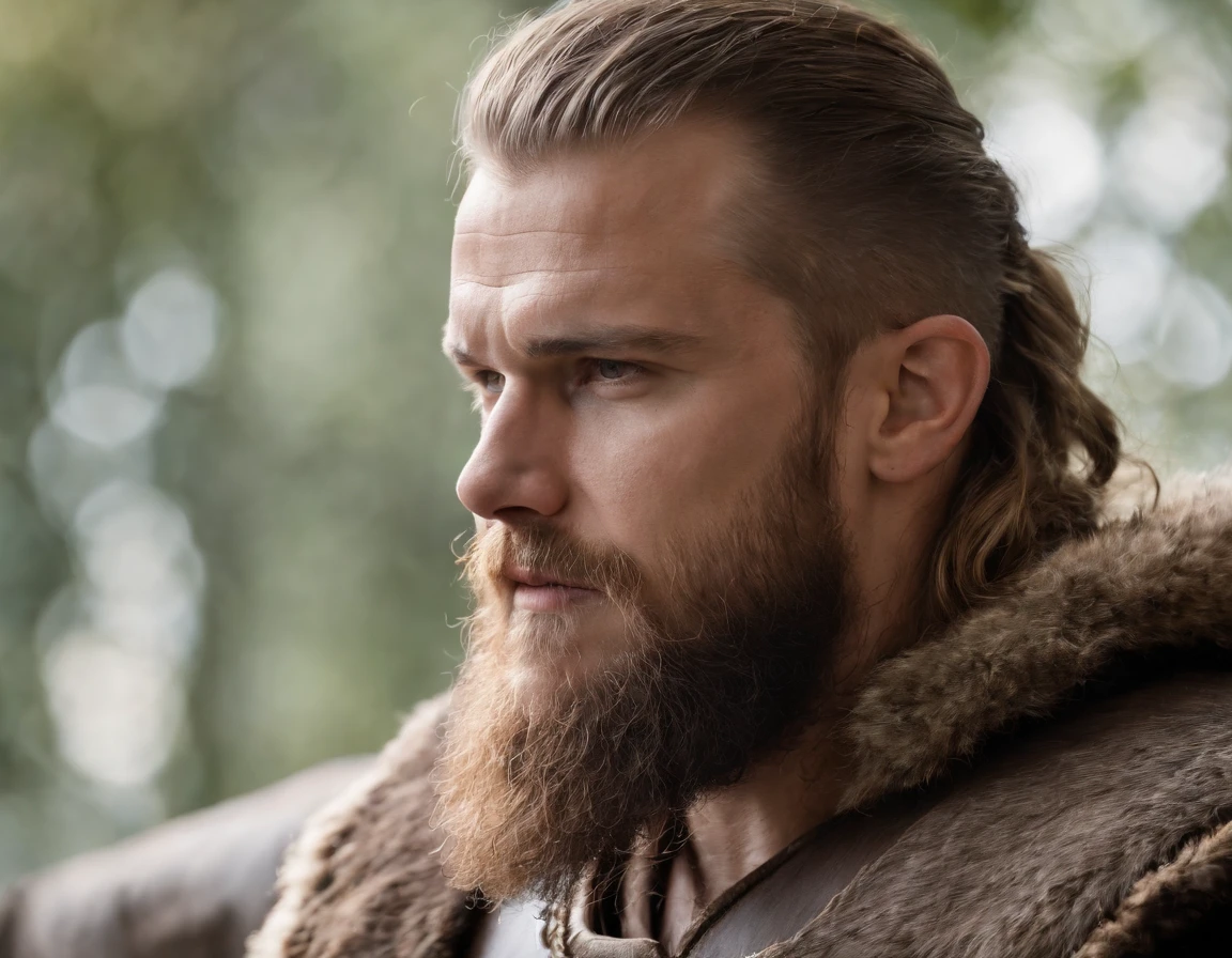 Homem com barba longa, careca, viking