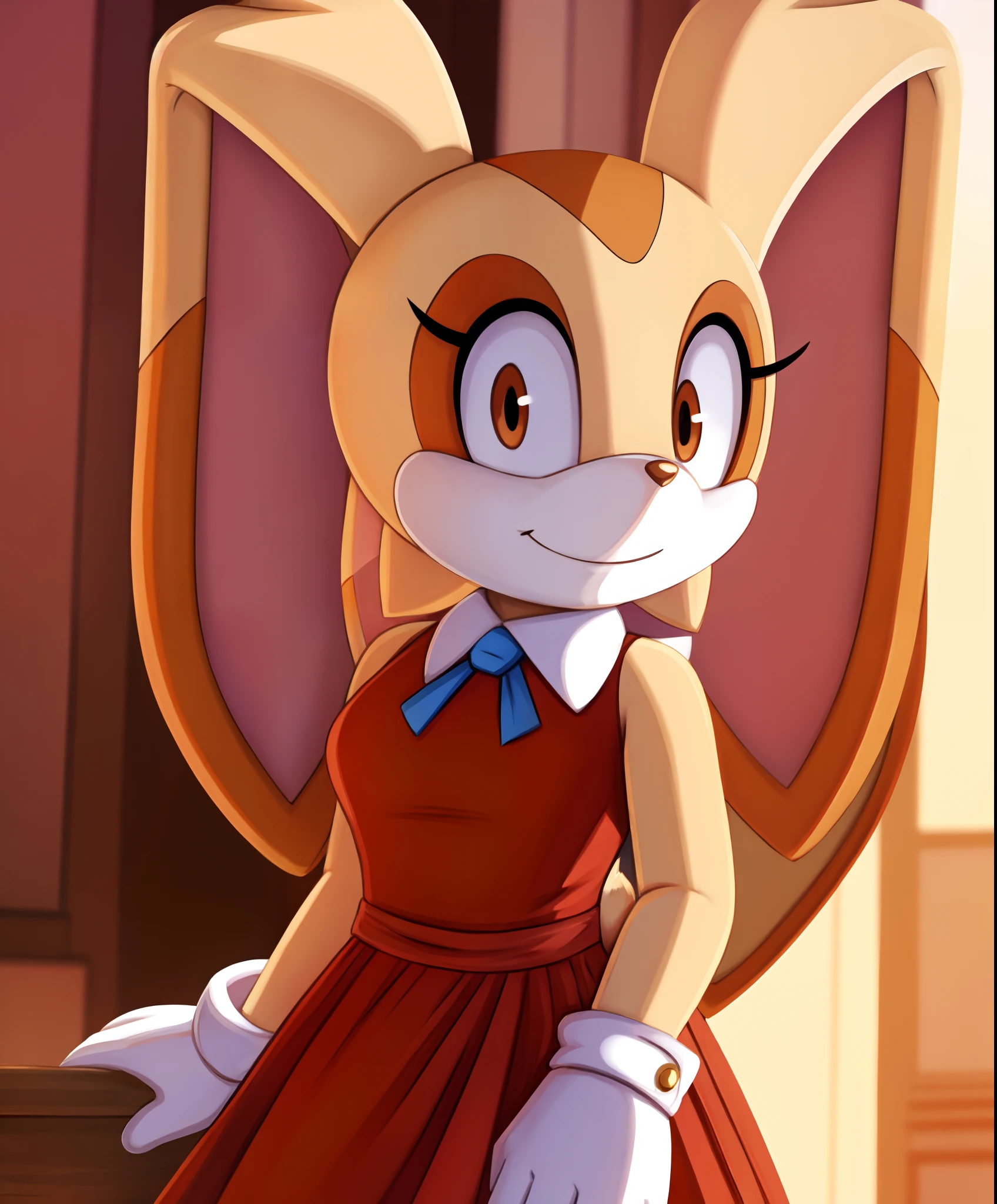 best quality, cream the rabbit, anthro, red dress,