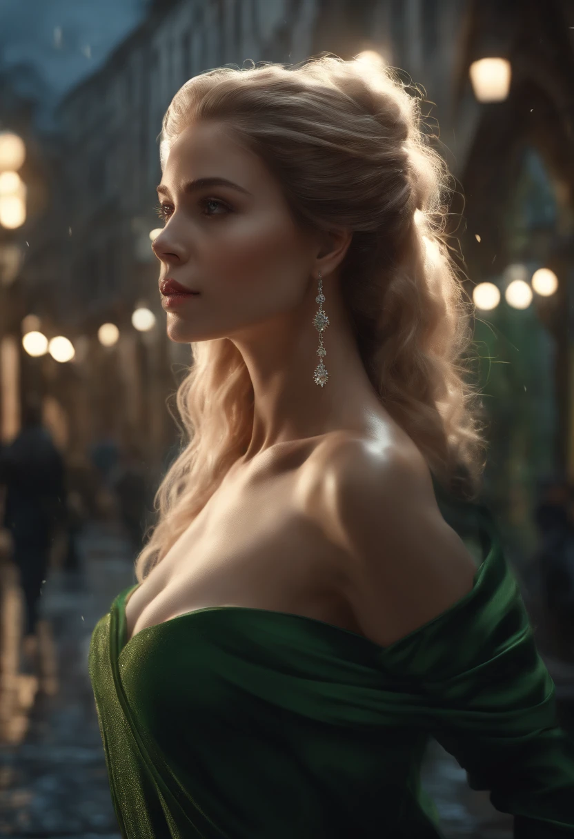 (Professional 3D rendering:1.3) of (Realistic:1.3) The most beautiful art in the world, Great place., Towering environment)), Full body 8k unity display, Action Shooter, skin pores, The light is very dark., Heavy Shading, Detailed, detailed face, (vibrant, photo-realistic, Realistic, breathtaking, dark, crisp focus, 10), (high-detail:1.4), digital painting, Octane display, art station, Concept Art, smooth, crisp focus, illustration, Nose Art, (loish:0.23), (Global Illumination, studio light, volumetric light), heavy rain, Particles float, ((Dark and ancient city background:1.3)),CGSesociety,Art Stations Random gestures, (An extremely delicate and beautiful work), (masterpiece), 1girls, Girl in shiny transparent dress, high-detail, Leaky waist, ponytail contorted, A charming expression, beautiful and clear eyes, green eye pupil, delicate necklace, delicate earrings, simple blurred background, extreme detail description, Beautiful, charming, ultra-fine painting, Subtle delicate face, Subtle shape, fine., Fine collarbones, Cute fine lips, Fine beautiful breasts, soft behind, mix4,(10, RAW photo, bestquality, masterpiece:1.2), (Realistic, photo-realistic:1.37),1girls,kawaii,city scape, nighttime, It's raining, wet, Professional lighting, photons mapping, radiosity, Physically Based Rendering,(Beautiful small hard:1.3),(Saw the head on the dress.:1.4),(glossy:1.5),(transparent:1.3),Blonde Hair.Full body