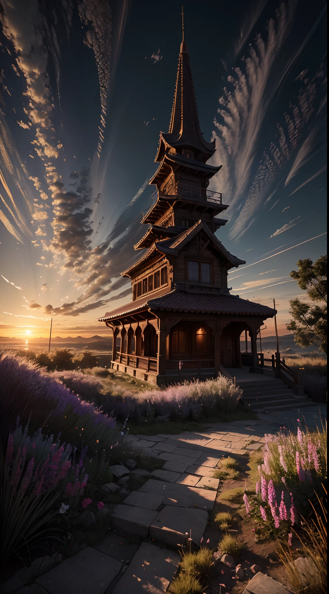 highres, imagination, (realistic), clear skies, composition, sunset, (hdr:1.5), outdoors, intricate details,