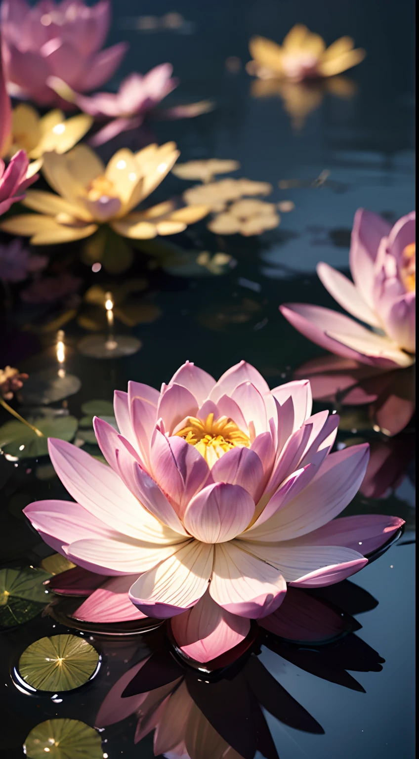 Photo realistic, crystal lotus flower, floating on the river, fantasy, galaxy, transparent,
shimmering, sparkling, splendid, colorful.