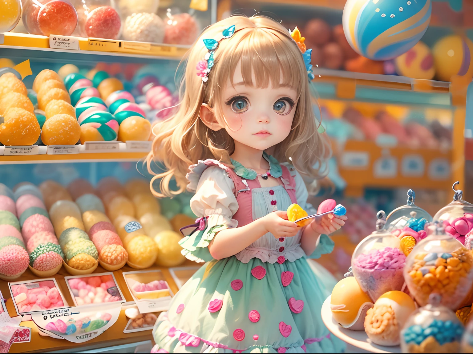  in the candy store, Brightly colored sweets, and the sun was shining brightly, k hd, the detail.