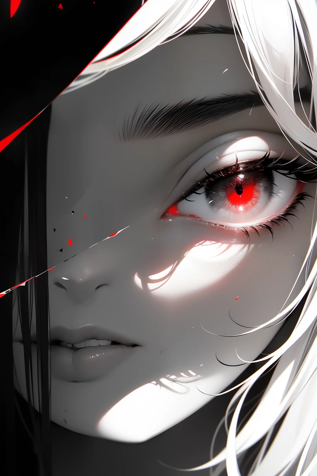 blanco y negro,Mujer absolutamente hermosa,busto,espejo roto,Black and white division,red tears,Pintura en blanco y negro,roto, espejo,subnivel,blanco y negro,Erosionados por la oscuridad y la luz,symetric