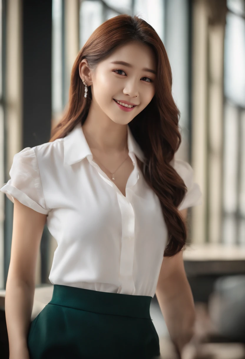 4k, High Resolution, Masterpiece, Best Quality, (Korean K-pop Idol), Face Highlighting, Pure, Girly, Flushing, 18-year-old smiling female classmate, Pure, Innocent, (Cinema Lighting), Clavicle, Morning, Soft Light, Dynamic Angle, [: (detailed face:1.2):0.2], tight vest, (medium close-up)