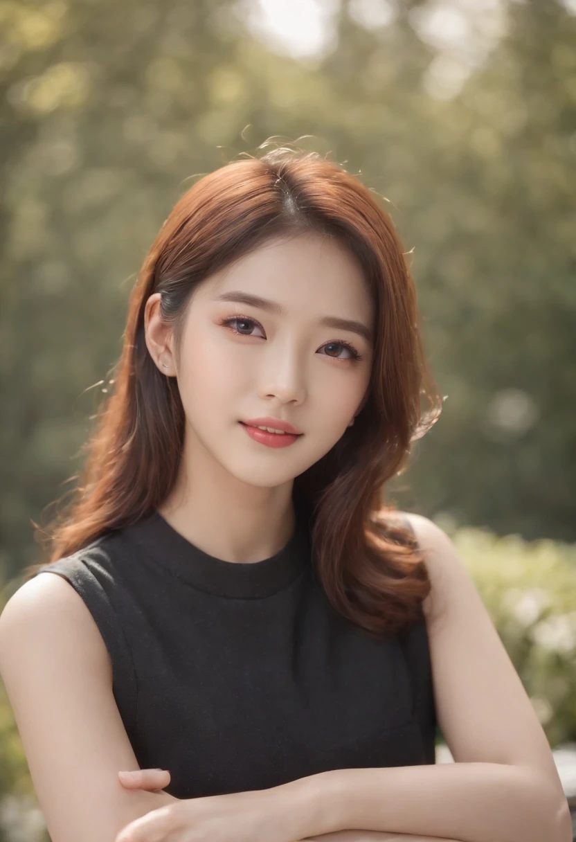 4k, High Resolution, Masterpiece, Best Quality, (Korean K-pop Idol), Face Highlighting, Pure, Girly, Flushing, 18-year-old smiling female classmate, Pure, Innocent, (Cinema Lighting), Clavicle, Morning, Soft Light, Dynamic Angle, [: (detailed face:1.2):0.2], tight vest, (medium close-up)