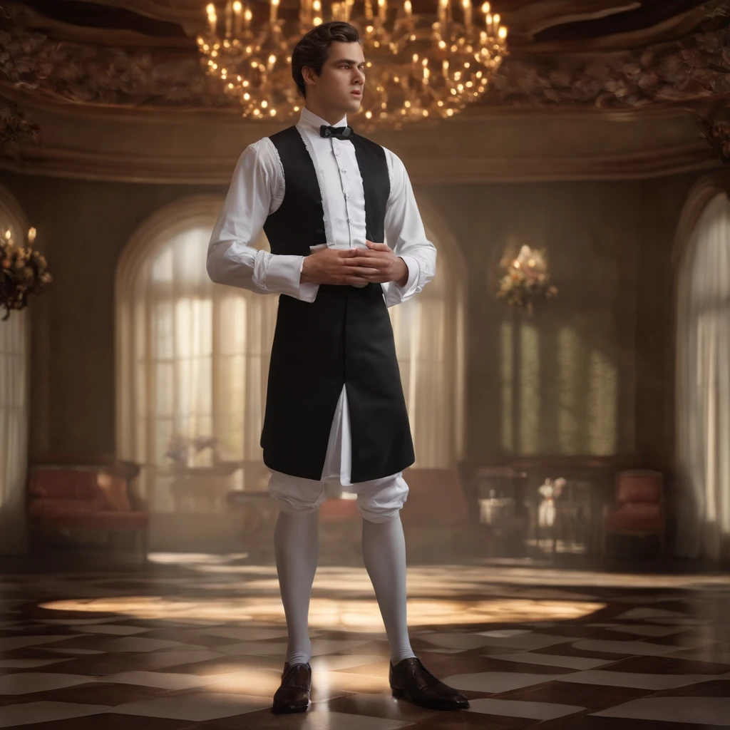 Standing man wearing maid clothes。I'm embarrassed to see what's in my skirt
