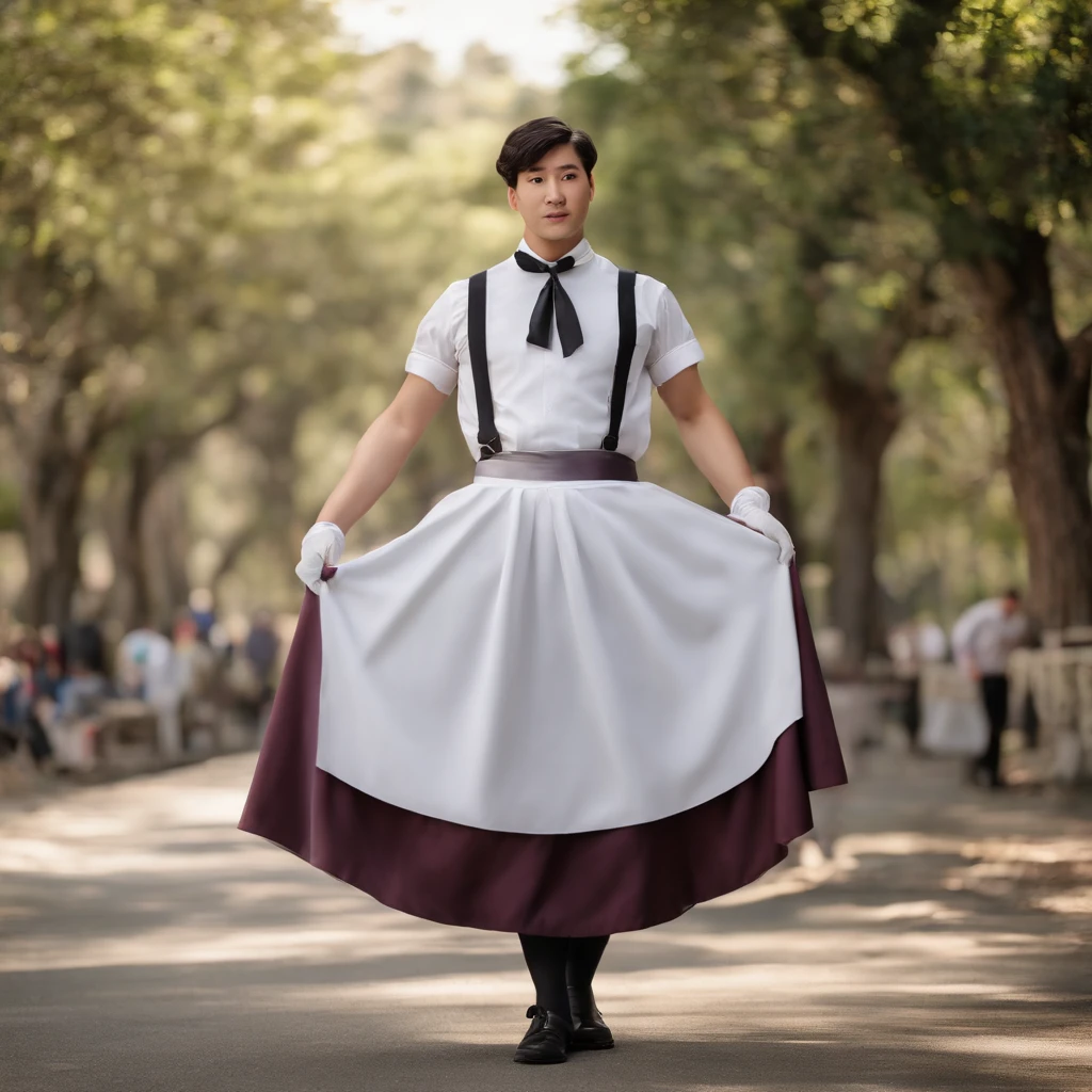 Standing man wearing maid clothes。I'm embarrassed to see what's in my skirt