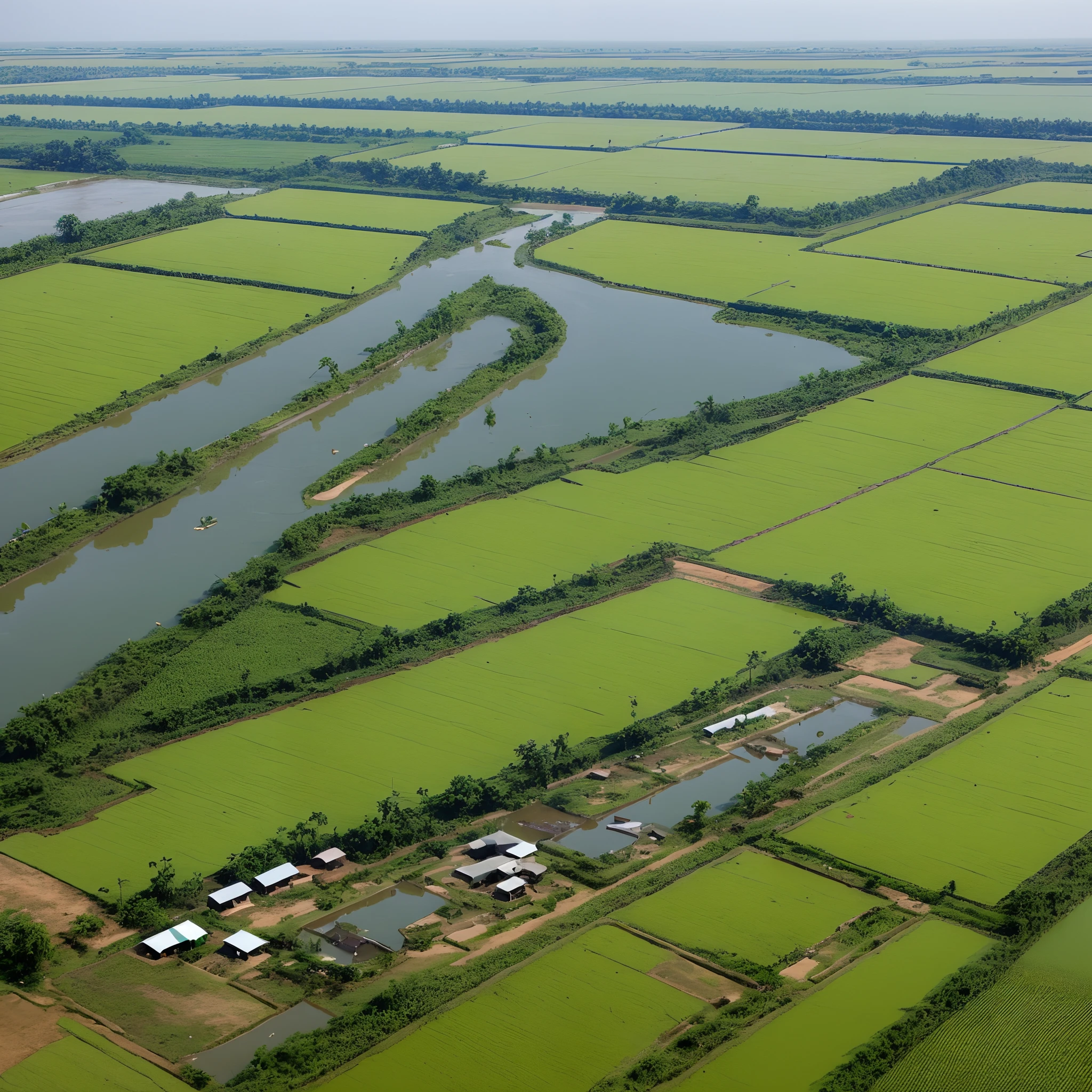 Design a cow farm, in the style of the Mekong Delta, with a size of 300 beef cows and auxiliary items according to Vietnamese standards.