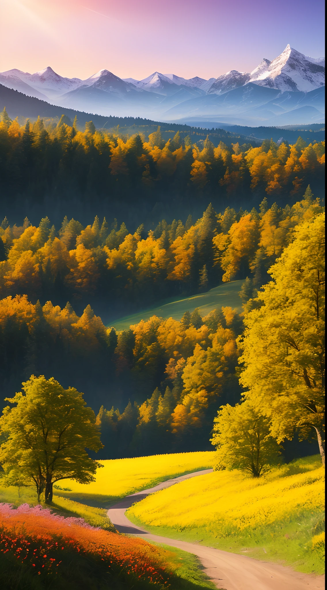 Masterpiece, best quality, high quality, highly detailed CG unity 8k wallpaper beautiful landscape oil painting, award winning photography, bokeh, depth of field, HDR, bloom, chromatic aberration, photorealistic, very detailed, trending on artstation, trending on CGsociety , complex, high detail, dramatic, midway art and masterpiece, best quality, high quality, extremely detailed CG unity 8k wallpaper lush summer landscape with rolling green hills stretching towards the horizon, dotted with pink, yellow wildflowers and purples, volumetric lighting and masterpieces, best quality, high quality, extremely detailed CG unity 8k wallpapers serene autumn landscape surrounded by golden yellow, fiery red and burnt orange trees. The clean air is laced with the sweet aroma of fallen leaves and wood smoke. The ground is covered with golden leaves that rustle underfoot. In the distance a golden mountain rises, volumetric lighting and masterpiece, best quality, high quality, extremely detailed CG unity 8k wallpaper stunning winter landscape covered in a golden mantle, creating a sparkling The world of white and gold. Tall evergreens tall and proud, their branches crushed by heavy snow, volumetric lighting and masterpiece, best quality, high quality, extremely detailed CG unity 8k wallpapers of vibrant spring landscapes full of new life and colors. Rolling hills covered in a green carpet, dotted with delicate wildflowers in shades of pink, purple and yellow, stereoscopic lighting