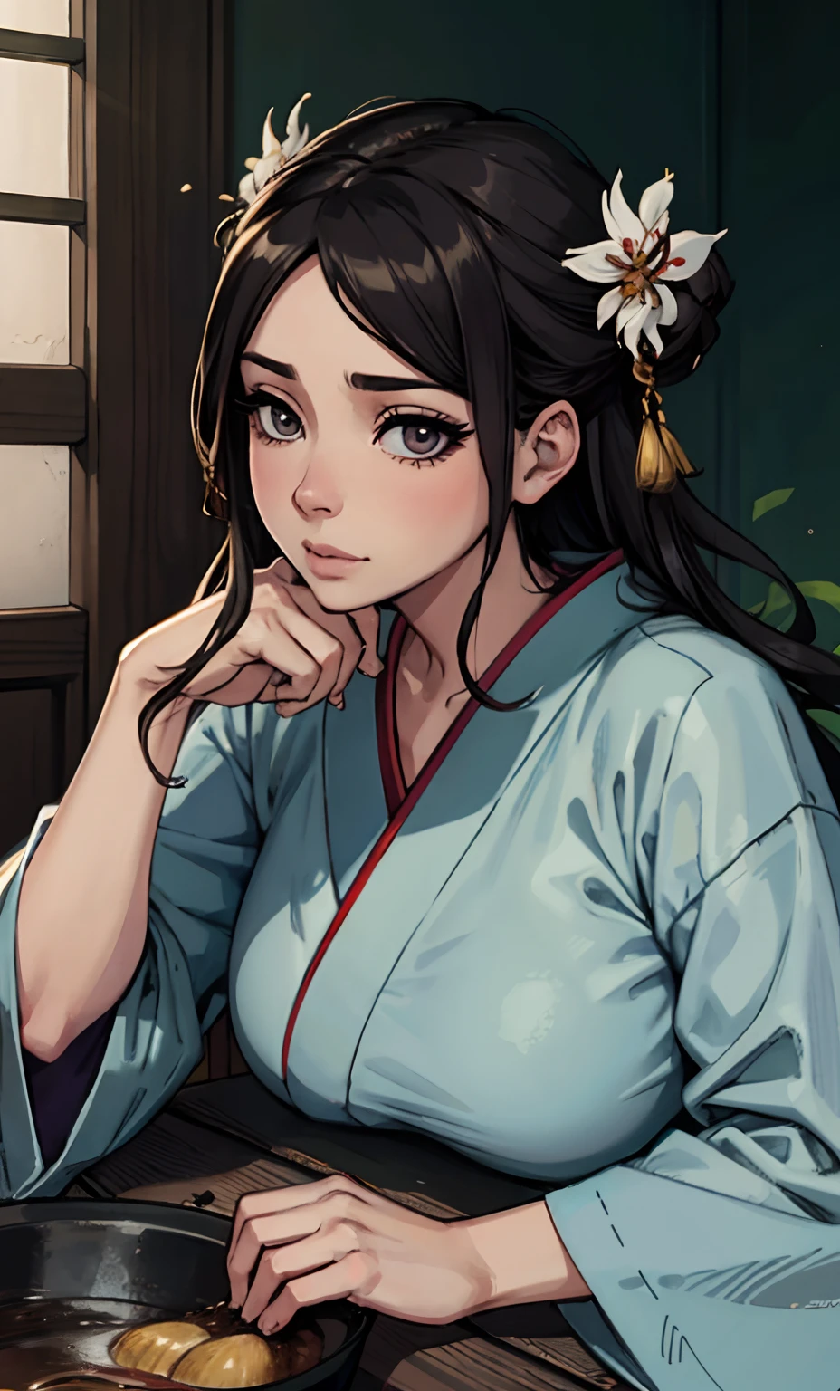 Realistic photo、real pictures、Calidad de imagen superior、obra maestra, (kimono celeste ), rostro seductora Kamado Nezuko、The hem is disheveled, Revelando bragas blancas.、Un sexy、entrepierna abierta、Blanco、good lighting, hermoso muslos、Atractivo para adultos、Adultos、Grande、escote grande ,Puedo ver la mitad de mis senos grandes medianos
、 Detalle fino, obra maestra,Puedo ver mis bragas、 ojos radiantes, 1chica en, Un cabello oscuro, chupar, Kamado Nezuko,