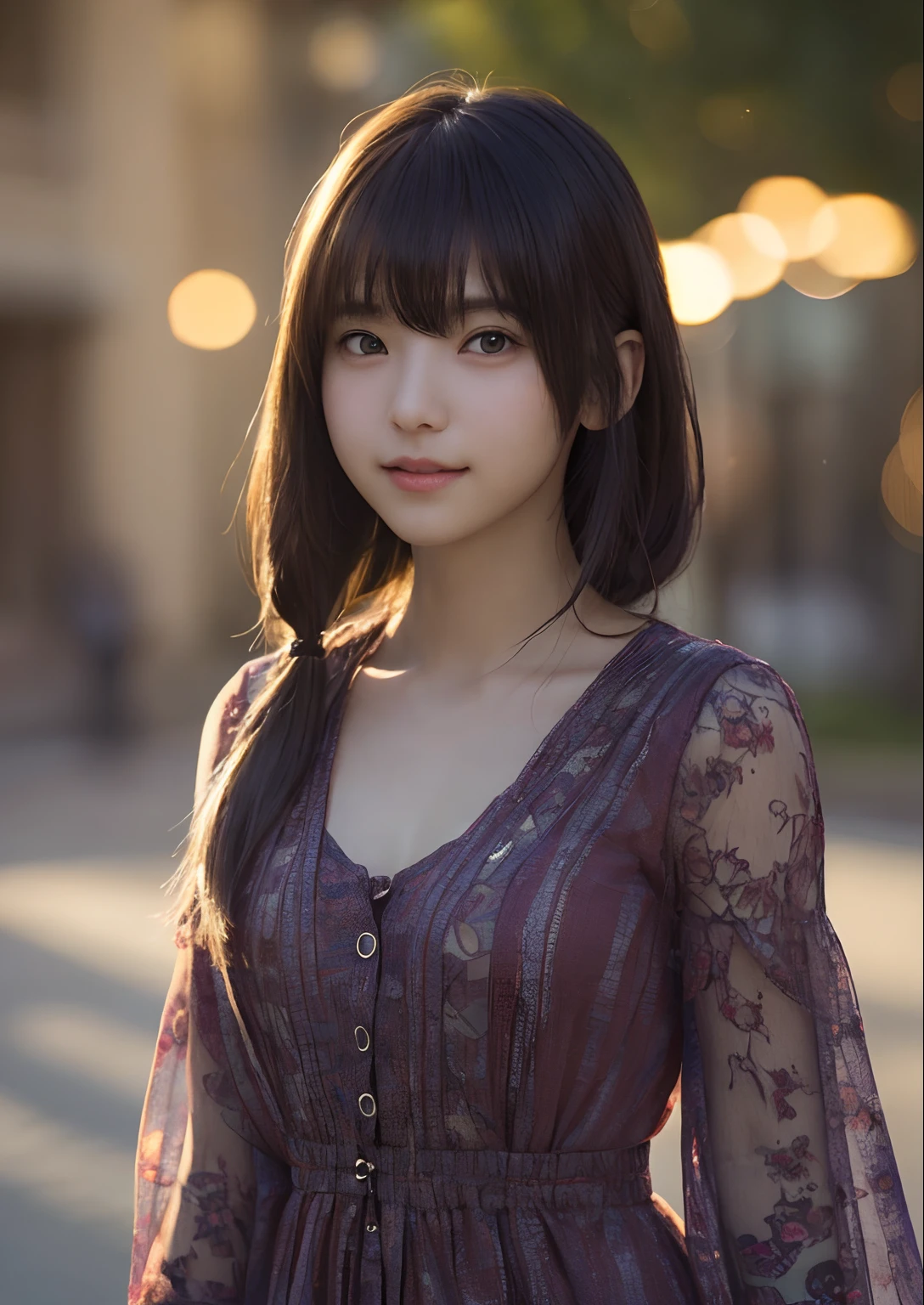 1girl, a smile, (((tiny chest))), (((bokeh))),depth of fields, cute face, Gaze towards the viewer, masterpiece, model shoot tyle,Wearing neat clothes Full body portrait, sexy pose, ((8k 、RAW Photos、top-quality、masterpiece)、High Detail RAW Color Photo Professional Photo、(realisitic、Photorealism:1.37)、(top-quality)、(Best Shadows)、(The best illustrations)、超A high resolution、8K wallpapers unified with highly detailed CG、physically-based renderingt、Cinematic Lighting)
