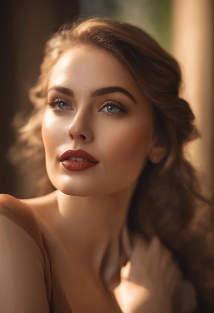 (best quality,4k,8k,highres,masterpiece:1.2),ultra-detailed,(realistic,photorealistic,photo-realistic:1.37),beautiful detailed eyes,beautiful detailed lips,extremely detailed eyes and face, long eyelashes,1girl,portrait,classic oil painting,strong gaze,glamorous pose,soft lighting,sensual atmosphere,bare shoulders,luxurious hair,subtle makeup,mysterious background,vintage color palette,elegant and sophisticated,delicate skin texture,artistic composition,vivid colors,shadows and highlights,graceful curves,provocative expression,playful smile,confidence exuding,sublime beauty,alluring charm,impeccable proportions,mesmerizing gaze,graceful and alluring posture,intimate and sensuous,ageless beauty,impeccable softness,embrace vulnerability,embody female power,expressive eyes,playful and teasing,subtle sensuality,innocent allure,expressive lips,whispered secrets,unforgettable presence,ensnare the viewer,goddess-like radiance,admiration in her gaze,unconstrained by societal norms,celebrate femininity,sexy and elegant.