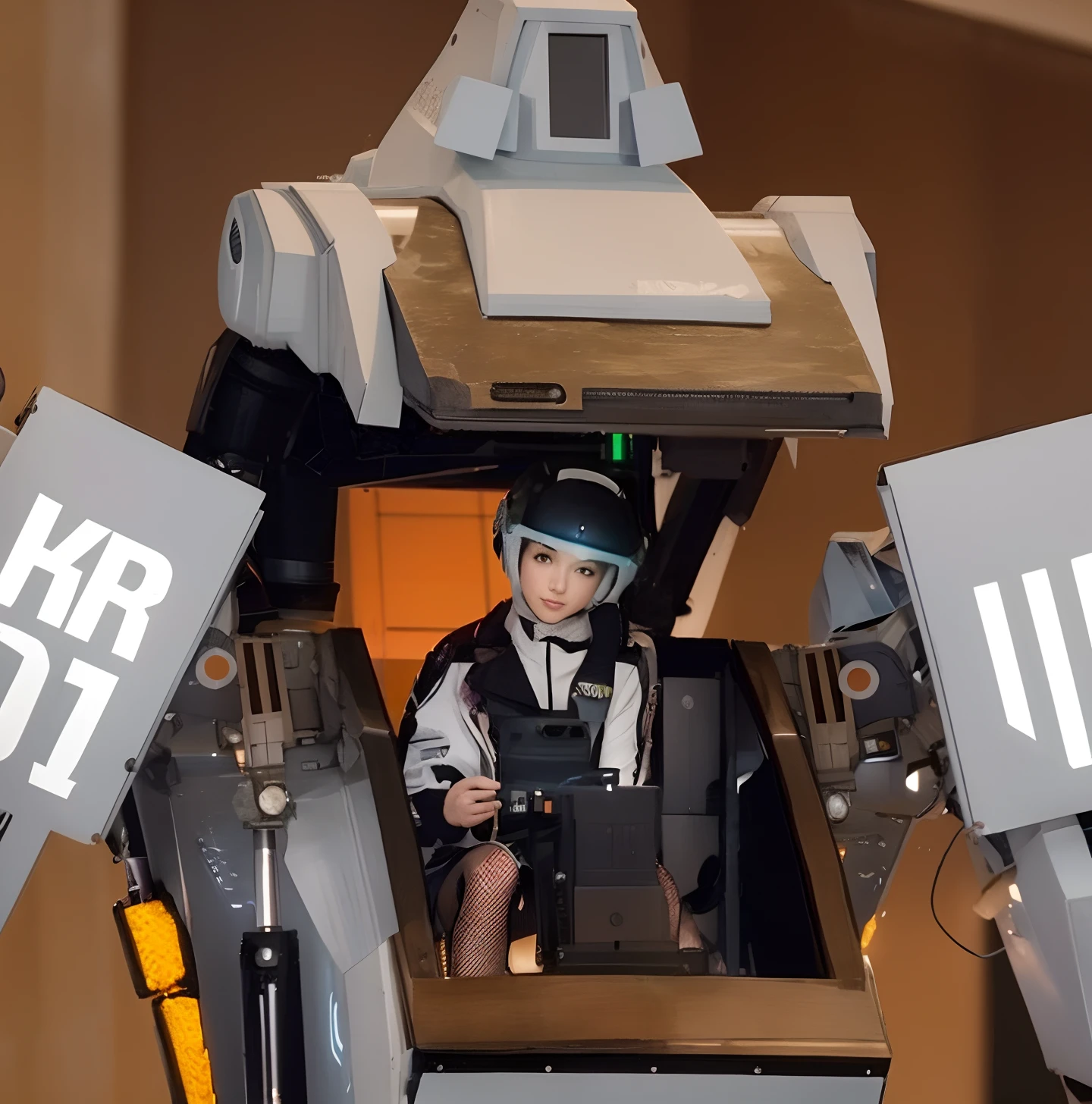 Hay un hermosa mujer sentada en un disfraz de robot con un letrero, Girl in robotic suit, fully robotic!! girlish, mechanized soldier girl, Robot police scout, The most advanced humanoid robot, Titanfall IRL, Konami Mecha, Traje de robot, Arasaka Mech, The robot with its human mask, fully robotic!! Catgirlish, humanoide robot