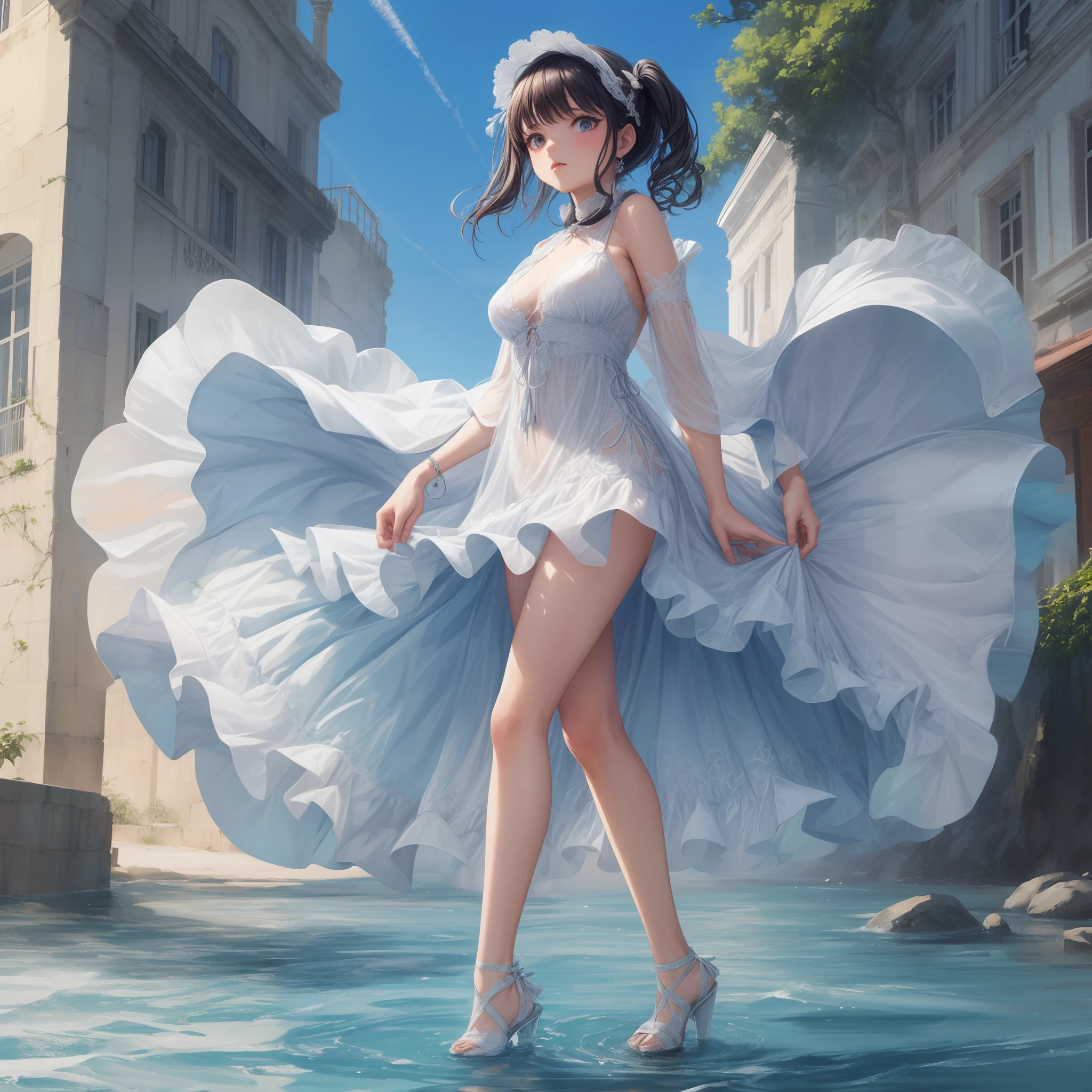 de vestido branco transparente no rio