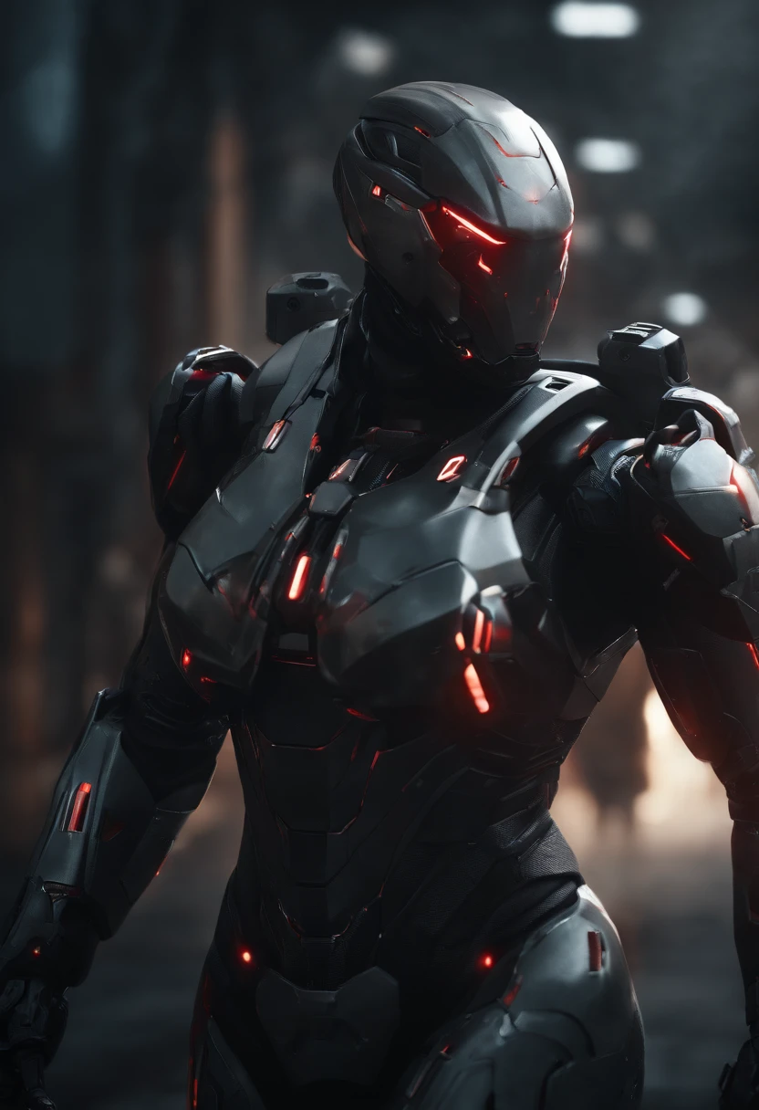 lizzyC1, ((best quality)), ((masterpiece)), (detailed), Midjourney Style, close-up, woman, robot, red eyes, concept art, inspired by Marek Okon, digital art, Crysis Nanosuit, futuristic, (glowing elements:1.1), 4:3 aspect ratio, dynamic duo,upper body