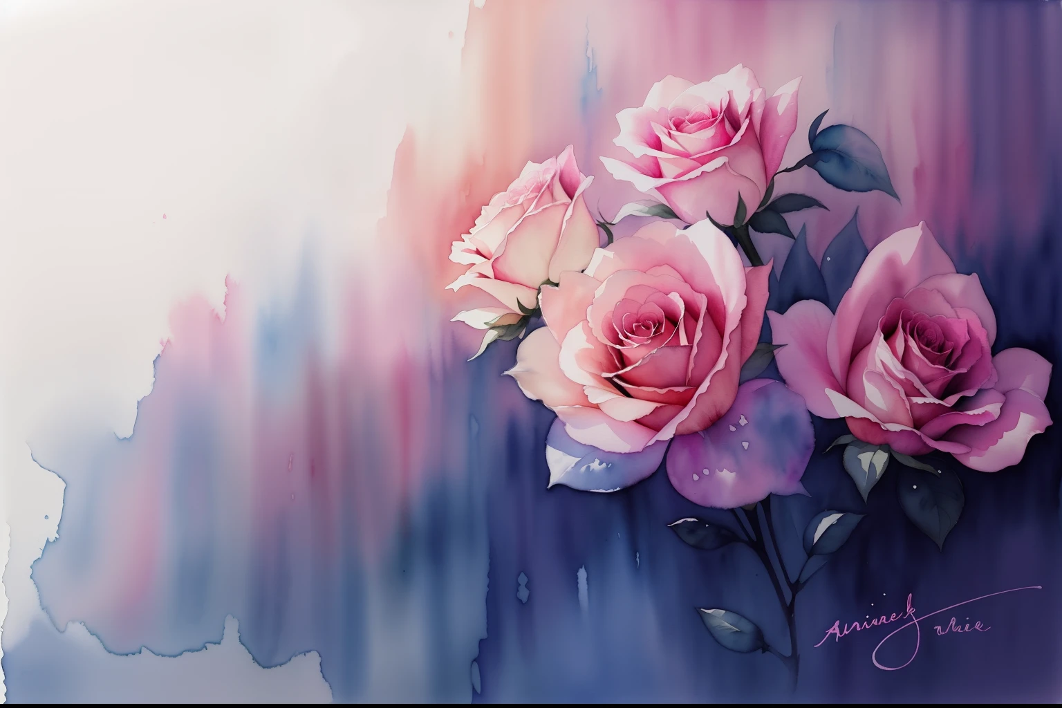 Three pink roses on a blue background,white backgrounid, watercolor colored painting, ((aquarelle)), Watercolor painting, watercolor paiting, watercolor paiting, a few roses, rosette, aquarelle, watercolor on canvas, detailed watercolour, watercolour on paper, watercolor paiting, a watercolor painting, aquarelle, Watercolor and acrylic