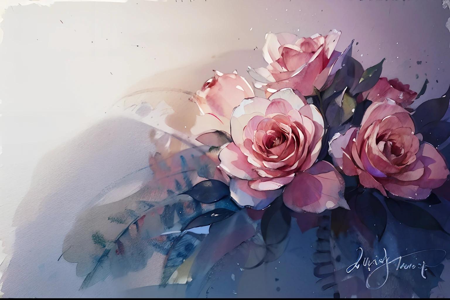 Three pink roses on a blue background,white backgrounid, watercolor colored painting, ((aquarelle)), Watercolor painting, watercolor paiting, watercolor paiting, a few roses, rosette, aquarelle, watercolor on canvas, detailed watercolour, watercolour on paper, watercolor paiting, a watercolor painting, aquarelle, Watercolor and acrylic,Thick painted color style